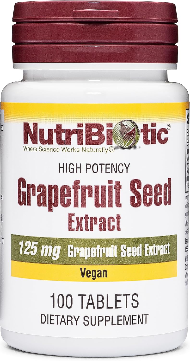 NutriBiotic Tabletas de extracto de semilla de pomelo de 125 mg, 100 unidades  GSE de grado premium con bioflavonoides  Potente apoyo inmunológico y