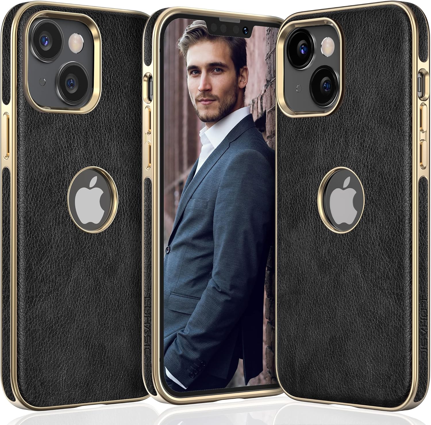 LOHASIC Funda de teléfono para iPhone 14 Plus, vista de logotipo, piel sintética vintage de lujo elegante para hombres y mujeres, agarre