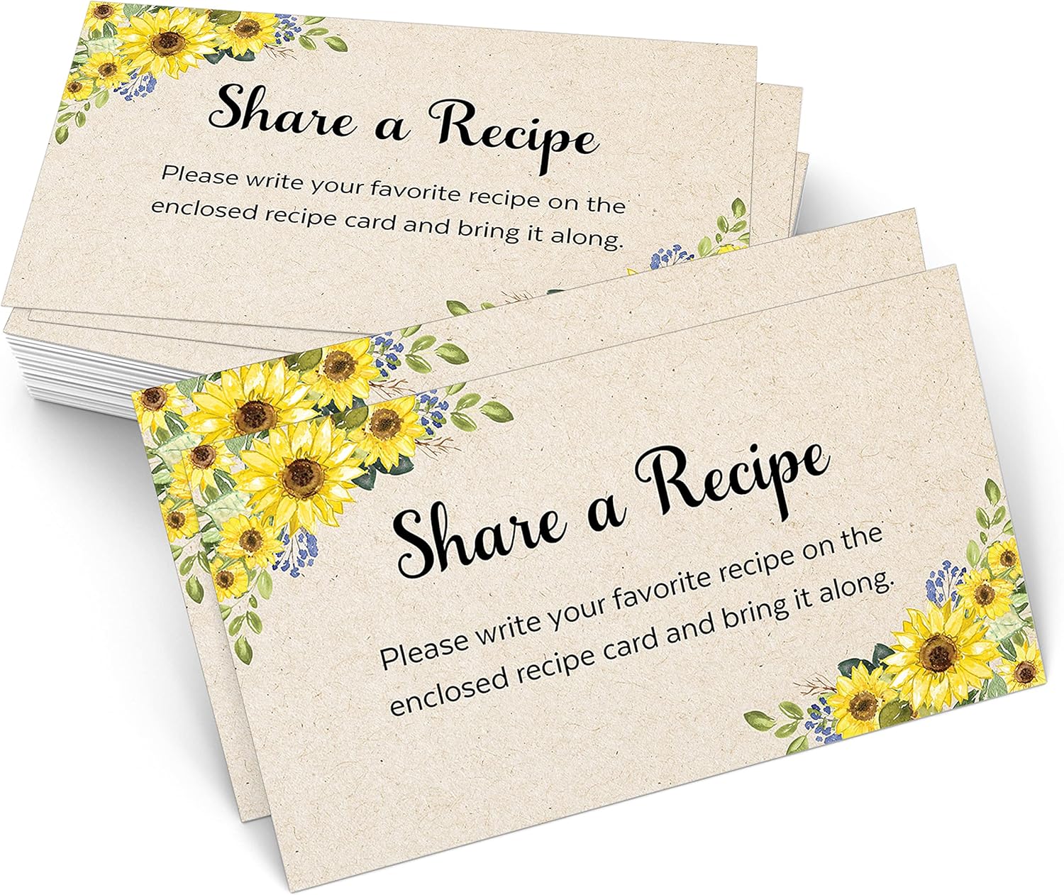 321Done Tarjeta de girasol para compartir una receta (juego de 50) 3.5 x 2  Kraft  Tarjeta de solicitud de receta pequeña para invitación de