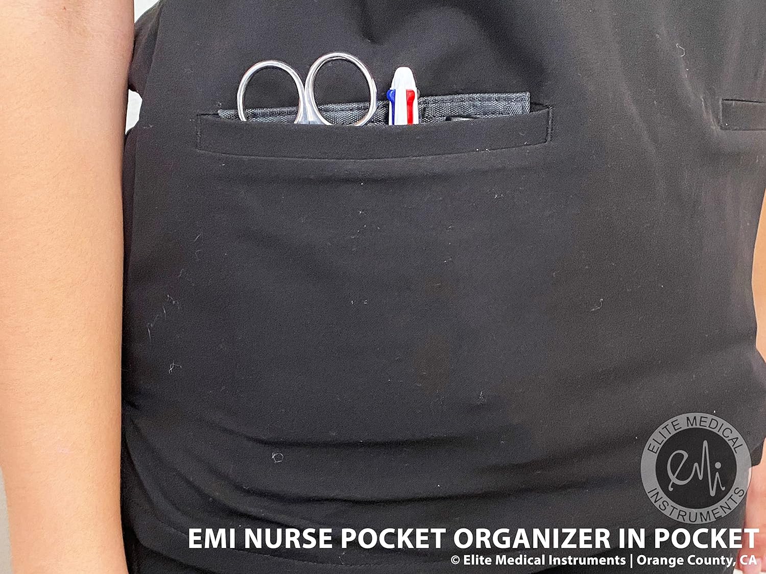 EMI – Organizador de bolsillo para enfermera, kit de 4 piezas, organizador de bolsillo, tijeras para lister, bolígrafo LED y bolígrafo de gráficos