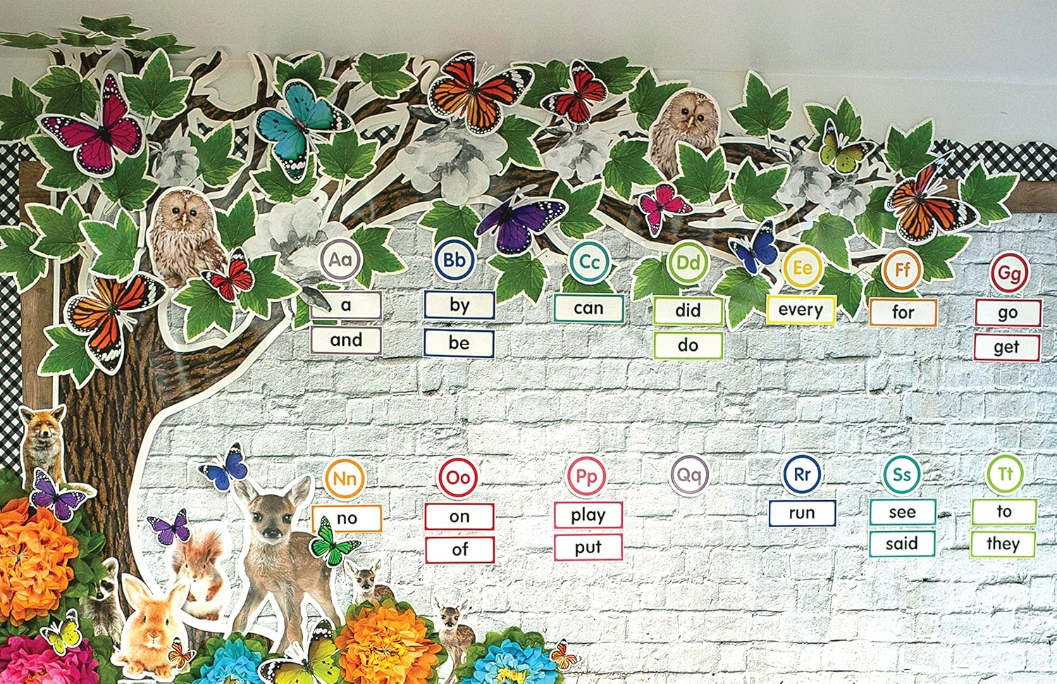 Schoolgirl Style Woodland Whimsy – Juego de tablones de anuncios, recorte de árbol grande de 6 piezas con hojas verdes para tablones de anuncios,
