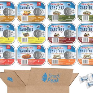 Chicken of the Sea Sardines Snack Peak Variety Caja de regalo (12 paquetes) Limón y AOVE, salsa de mostaza, salsa picante Louisiana, ligeramente Chicken of the Sea Sardines Snack Peak Variety Caja de regalo (12 paquetes) Limón y AOVE, salsa de mostaza, salsa picante Louisiana, ligeramente