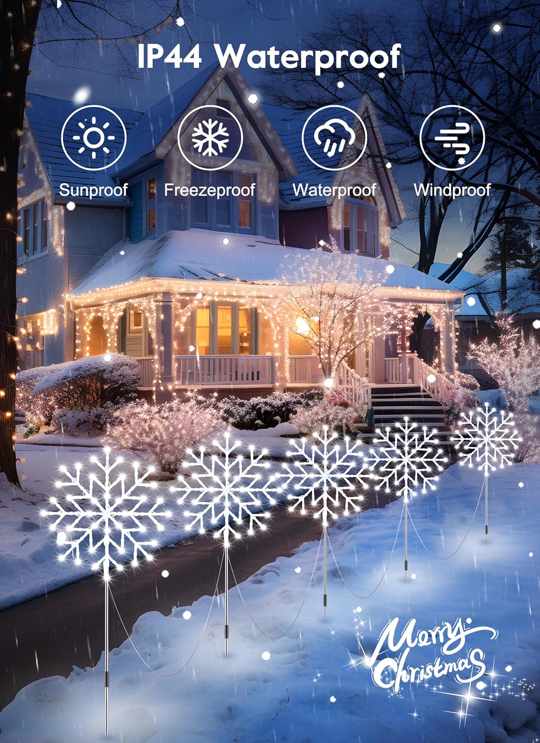 Luces de copo de nieve para exteriores, 10 luces grandes de copo de nieve para camino, decoraciones de Navidad al aire libre, patio, acera,