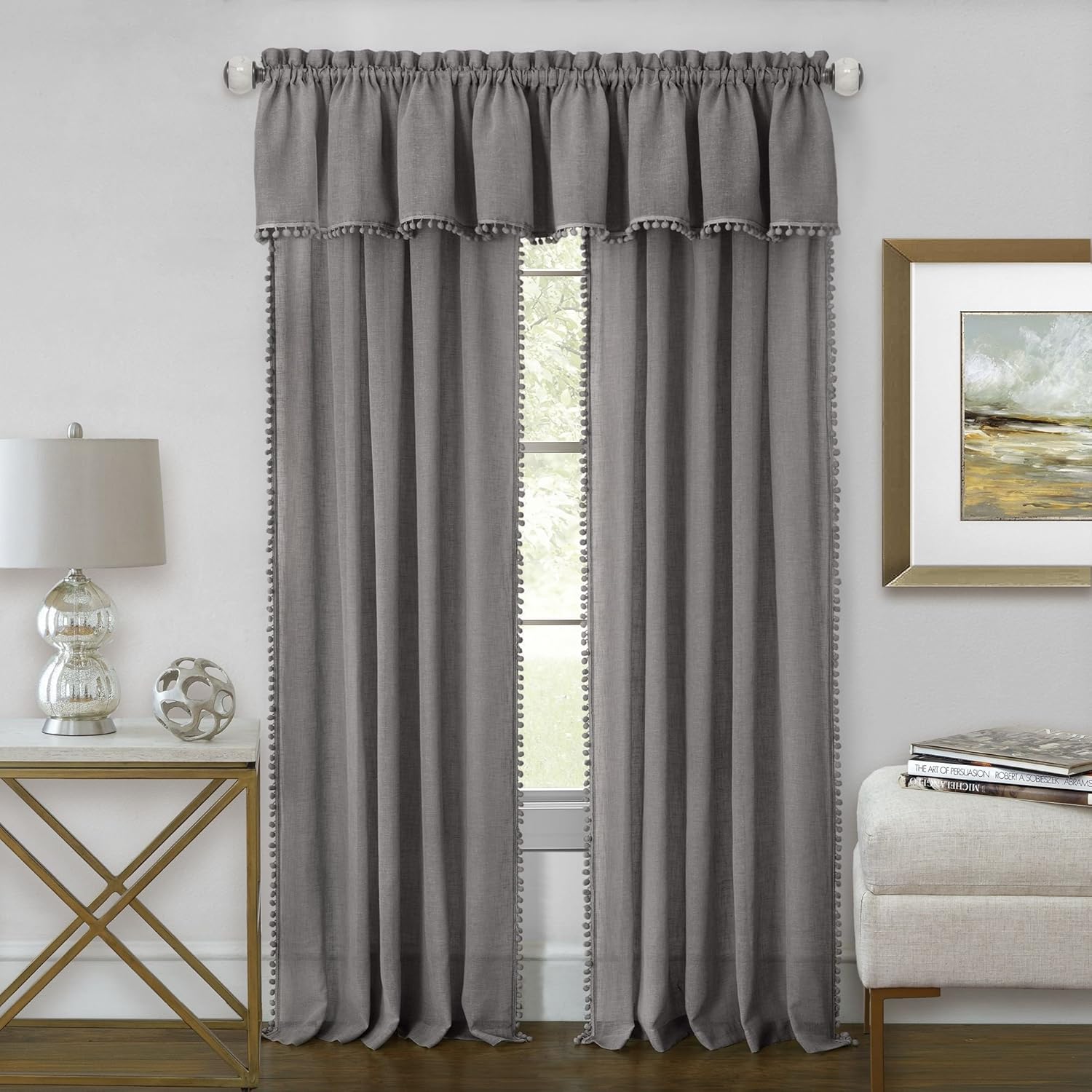 Achim Home Furnishings Achim Home Imports Wallace – Cortina para ventana con bolsillo para barra, panel de 52 x 64 pulgadas, color gris