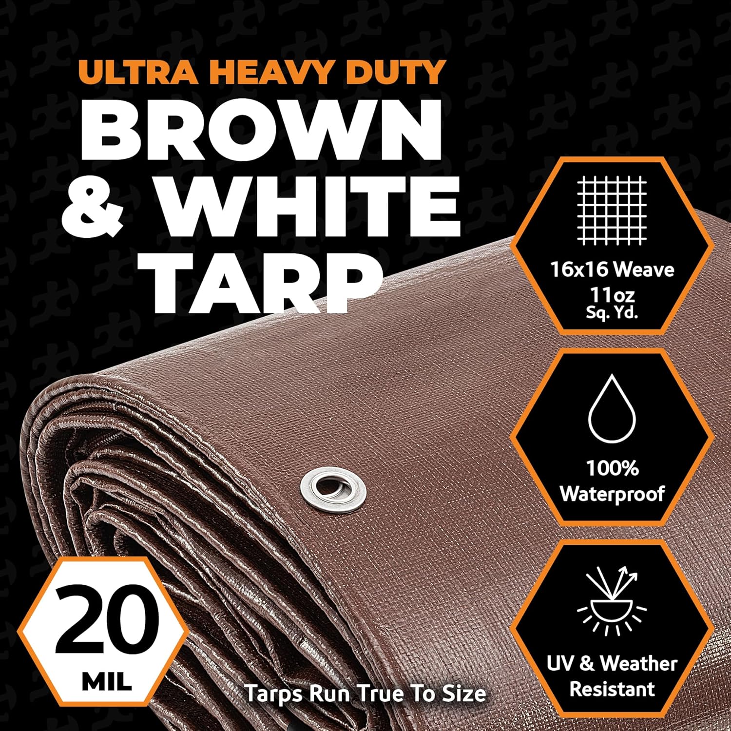Lona ultra resistente de 20 x 40 pies, color marrónblanco, lonas de 0.787 in, resistente al agua, de 20 x 40 pulgadas, lona extra grande para