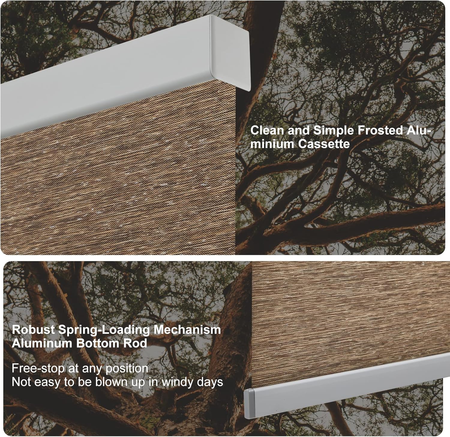 Persianas de tamaño personalizado con cenefa, persianas inalámbricas tejidas naturales, persianas enrollables filtrantes de luz para el hogar,