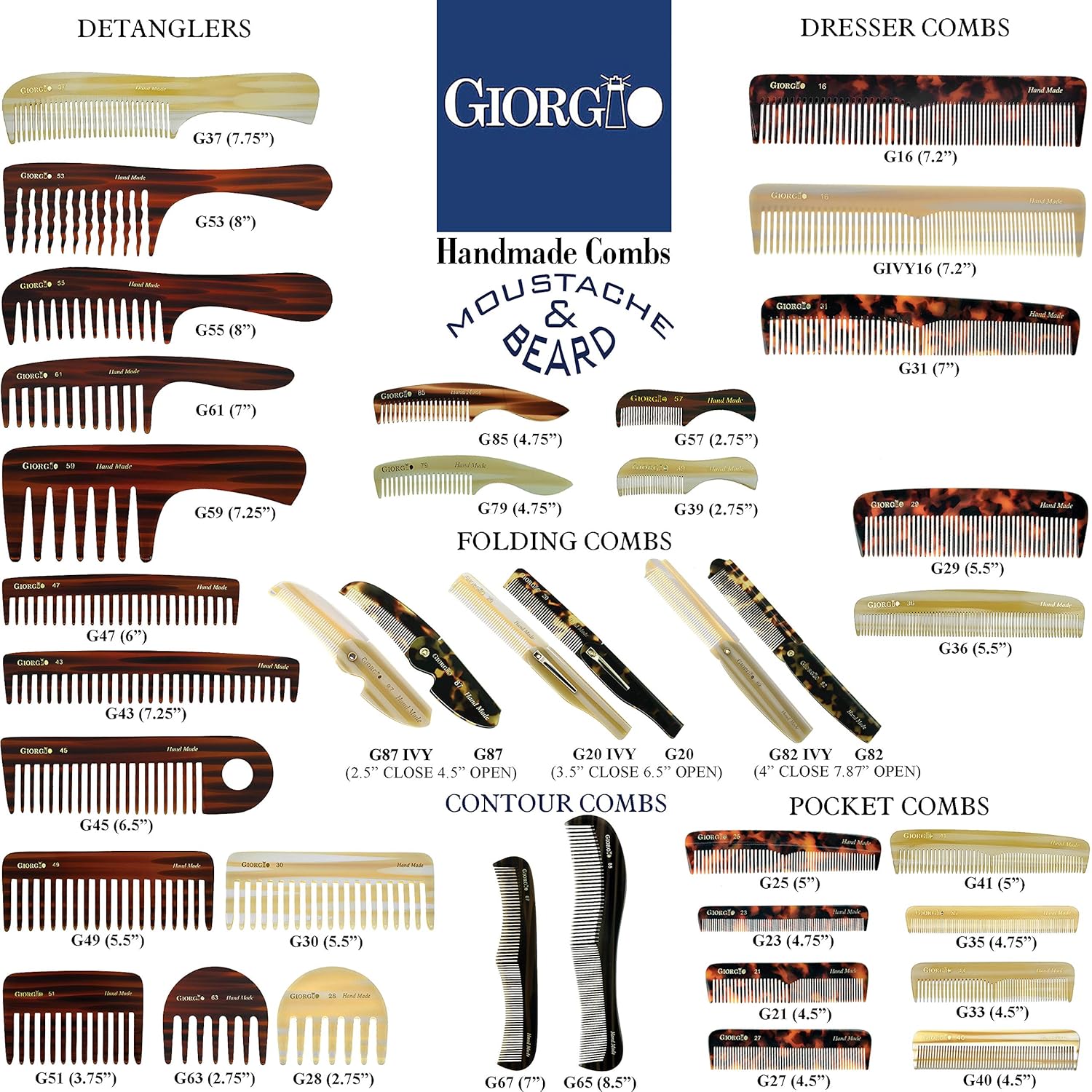 Giorgio G27 – Peine de bolsillo de dientes finos hecho a mano, alisador de peine para el cuidado diario del cabello, bigote y barba para hombres,
