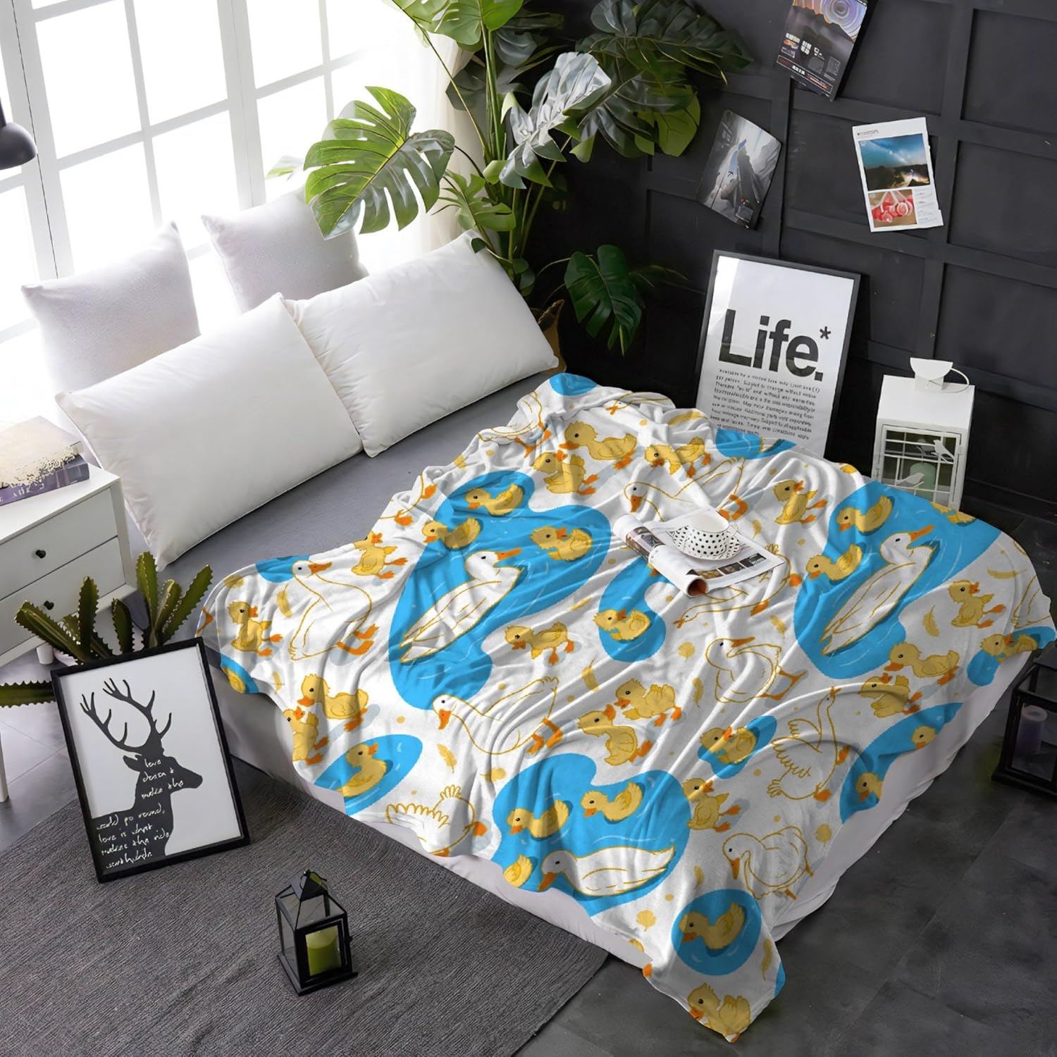 Bonita manta de pato, regalo para los amantes de los patos, manta ligera y suave de franela blanca para sofá, ropa de cama, sofá de viaje, XS 30 x