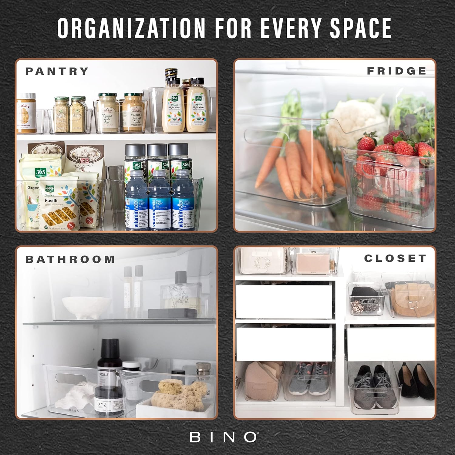 BINO – Cubo de almacenamiento de plástico transparente con asas (2 unidades) – Papeleras de plástico para organizar y almacenar en la cocina,