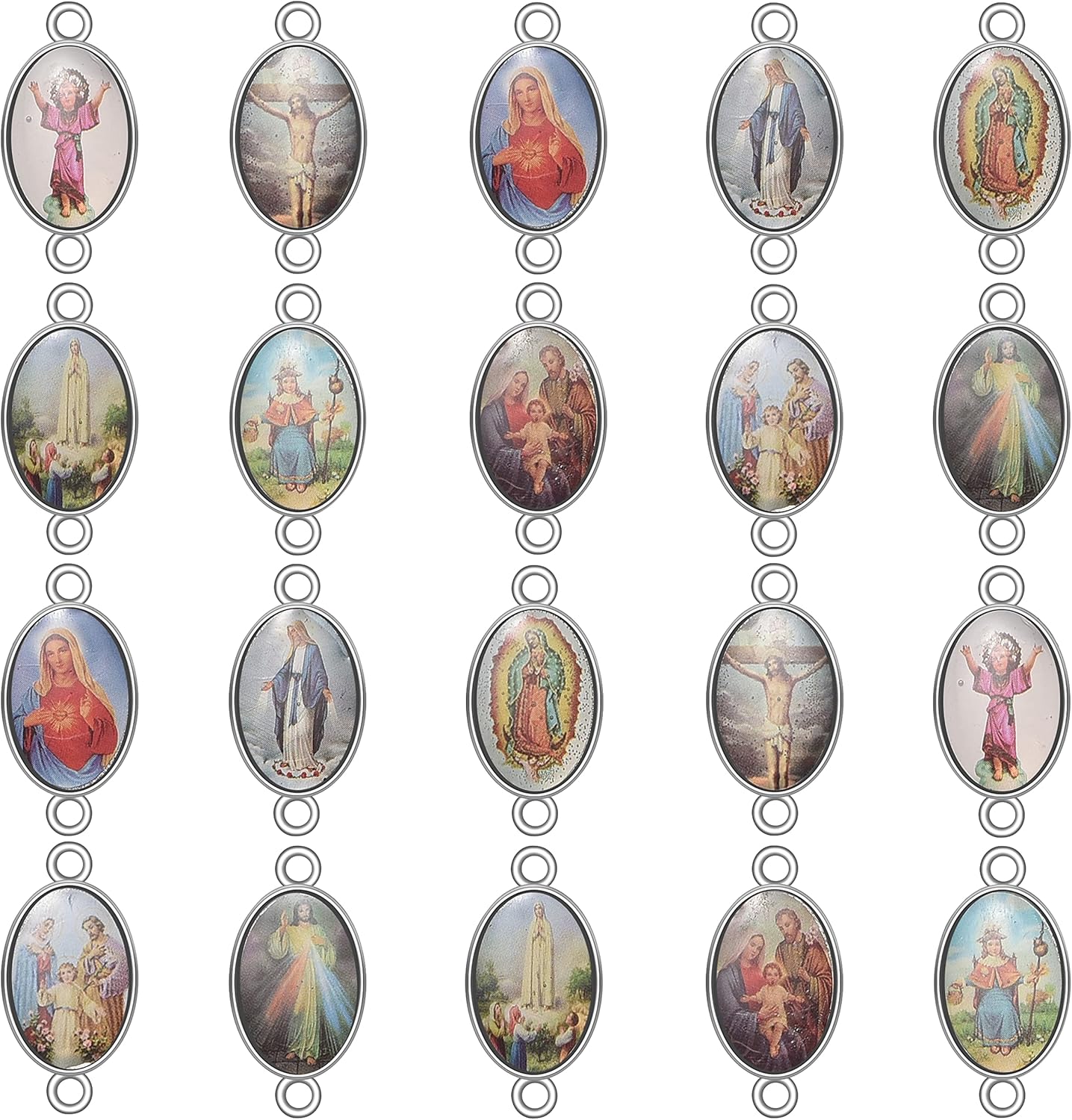 60 dijes de doble cara con diseño de Jesús esmaltado con eslabones milagrosos de aleación, doble bucle, colgante para bricolaje, collares, pulseras,