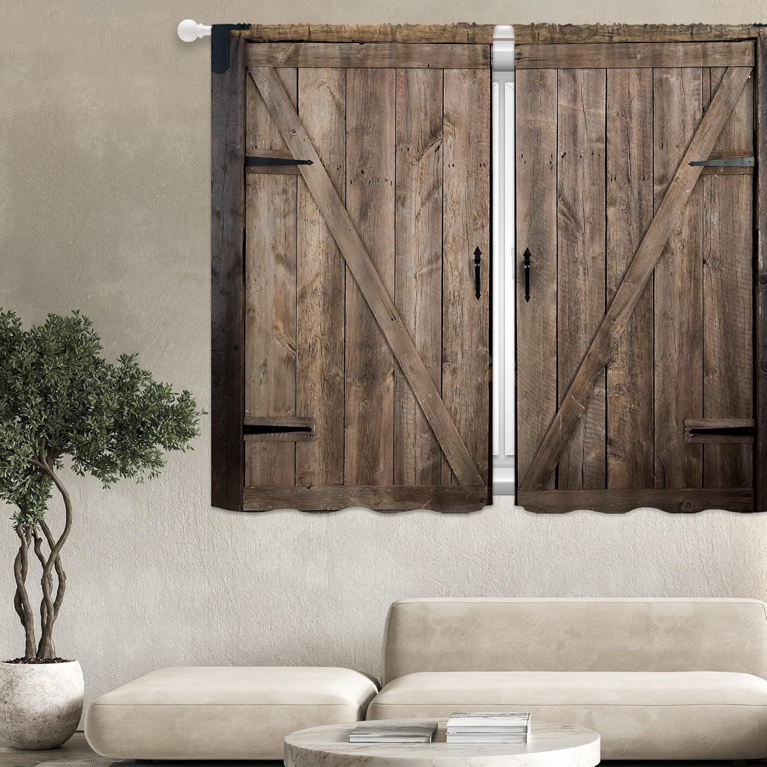 Cortinas de puerta de granero color marrón óxido, cortinas rústicas occidentales para ventana, bolsillo para barra, cortinas de tratamiento de