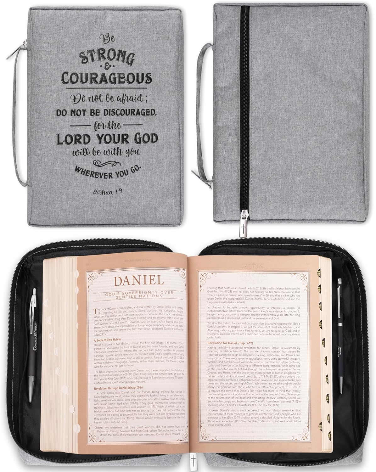 Funda de lona para hombres y mujeres con cremallera para Biblia o libro con asa.