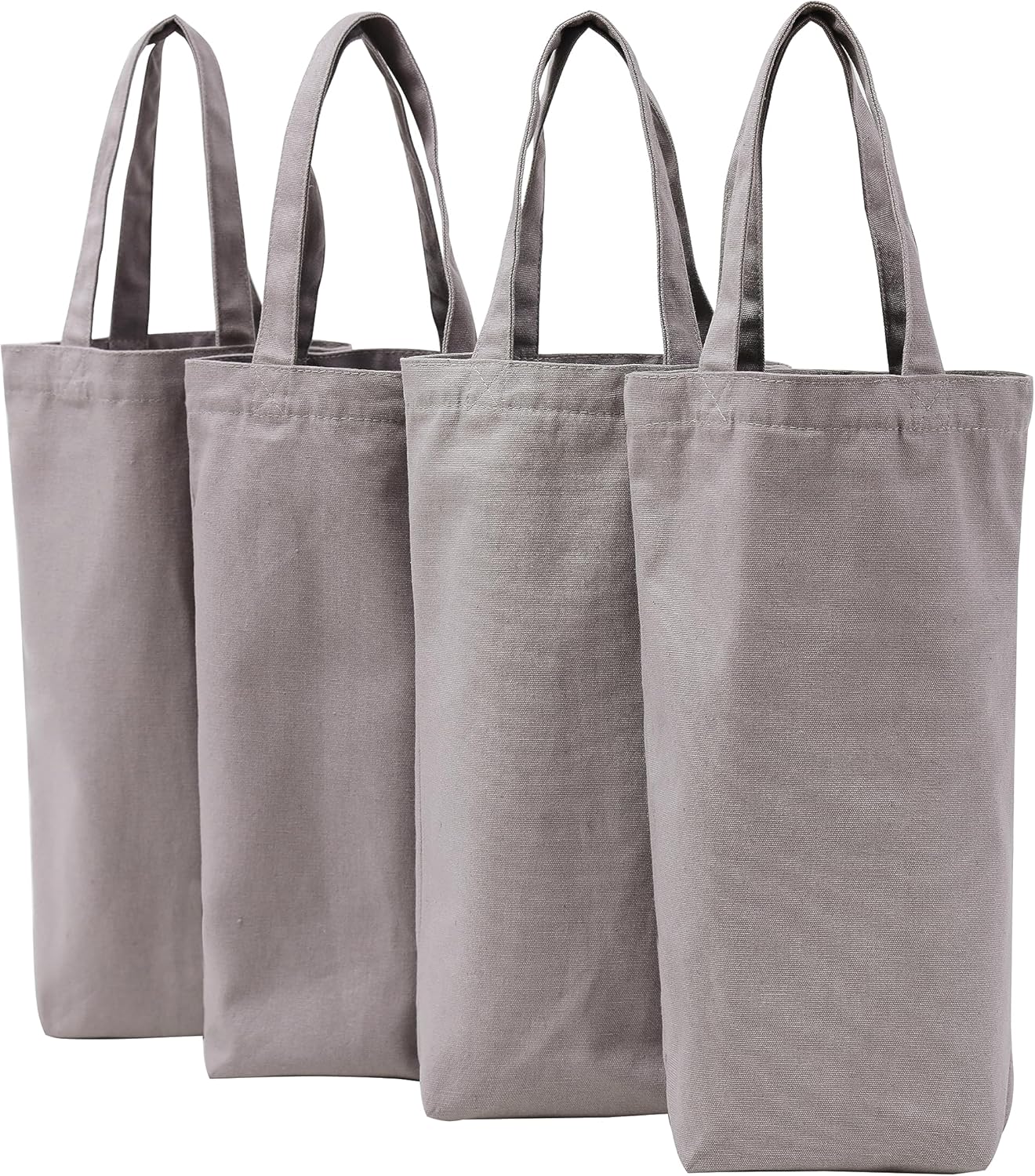 Bolsa de vino, 10 x 7 x 2 pulgadas, 4 bolsas reutilizables de lona de algodón con etiqueta de cordón, Gris