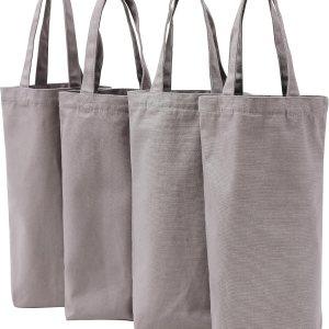 Bolsa de vino, 10 x 7 x 2 pulgadas, 4 bolsas reutilizables de lona de algodón con etiqueta de cordón, Gris Bolsa de vino, 10 x 7 x 2 pulgadas, 4 bolsas reutilizables de lona de algodón con etiqueta de cordón, Gris