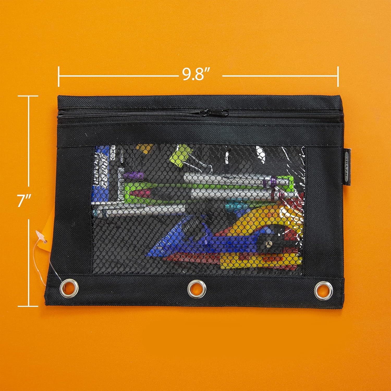 BAZIC – Estuche para lápices de 3 anillos con agujero de anillos reforzados, bolsas de malla negra con cremallera para ventana, 4 unidades