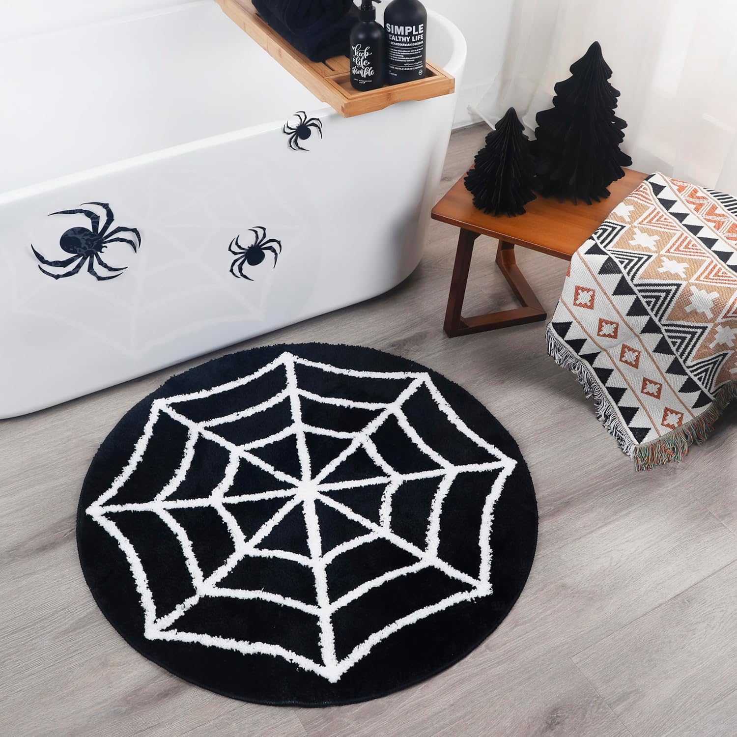 Alfombra de baño de telaraña, alfombra de Halloween, decoración gótica del hogar, decoración gótica de terror de bruja, alfombra gótica para