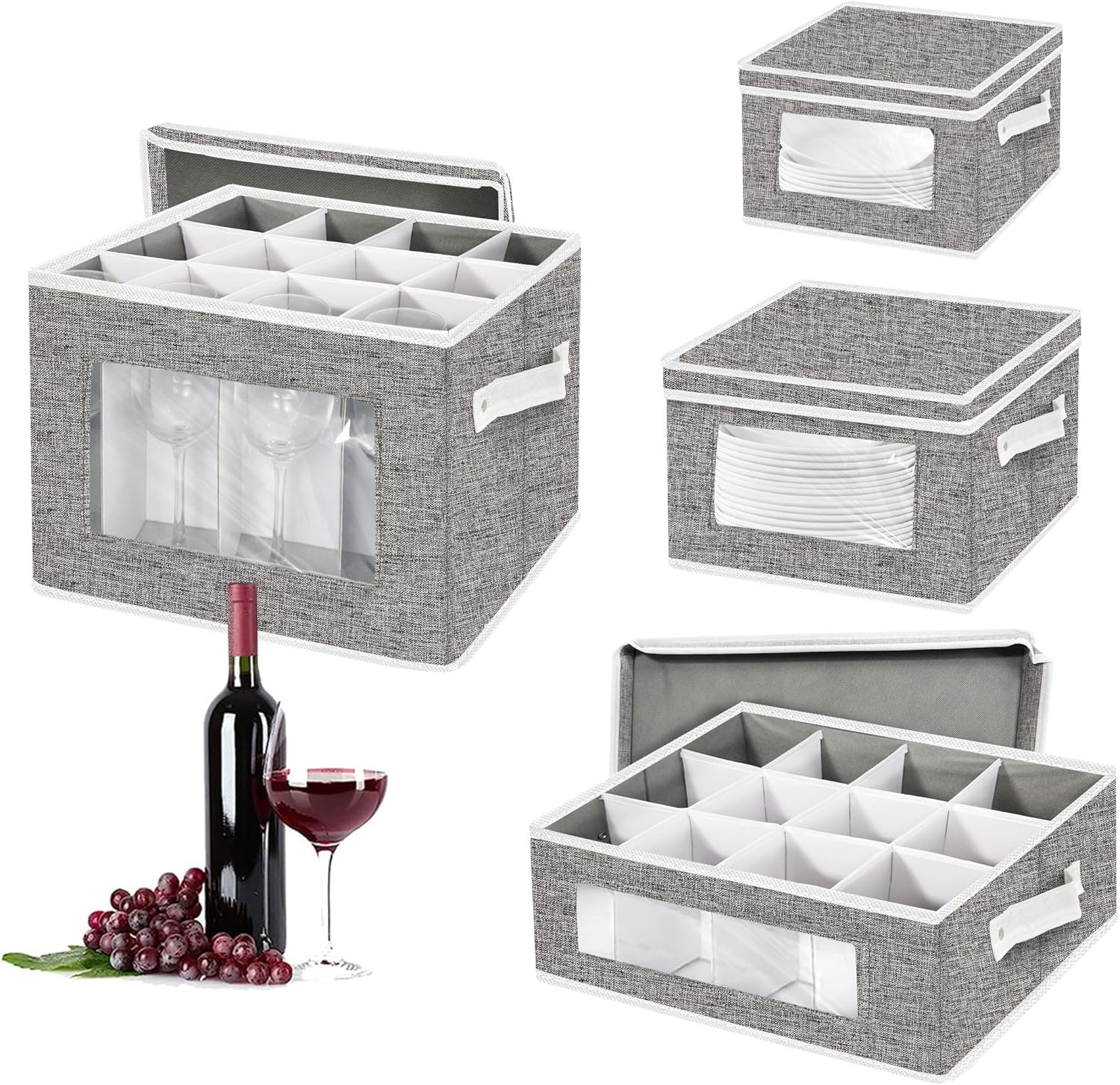 Contenedores de almacenamiento de China  Caja de almacenamiento para copas de vino y taza de café con divisores, recipientes de almacenamiento de