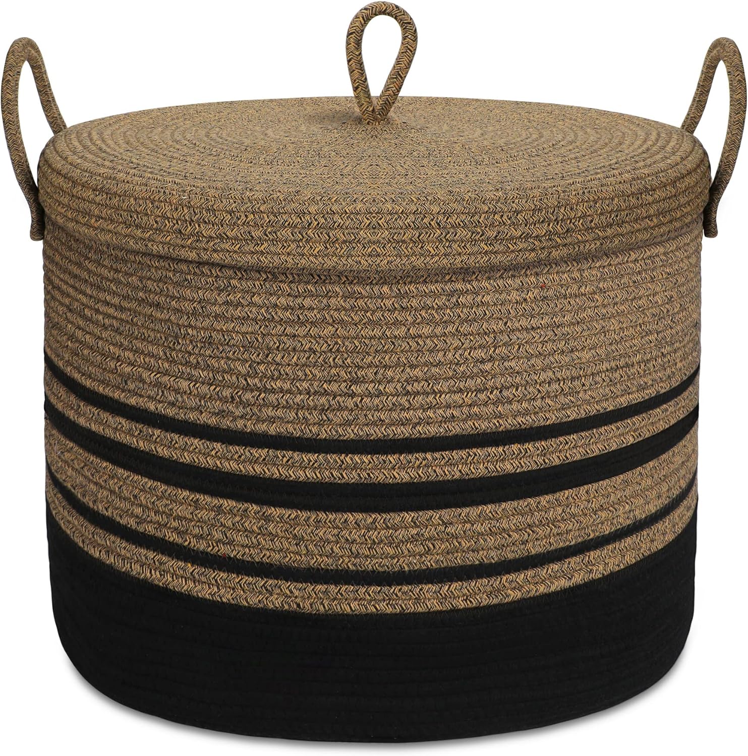 Cesta de cuerda grande de 20.5 x 14.5 pulgadas con tapa, cesta de almacenamiento tejida para ropa sucia para bebé, canasta decorativa de juguetes