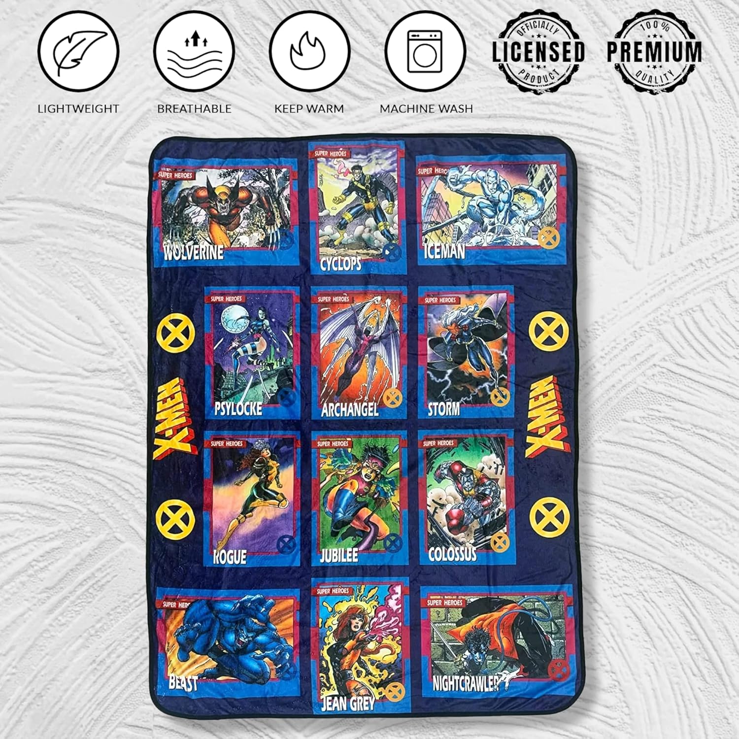 Marvel X-Men Trading Cards Super Heroes by Jim Lee – Manta de forro polar de franela súper suave y ligera, 45 x 60 pulgadas