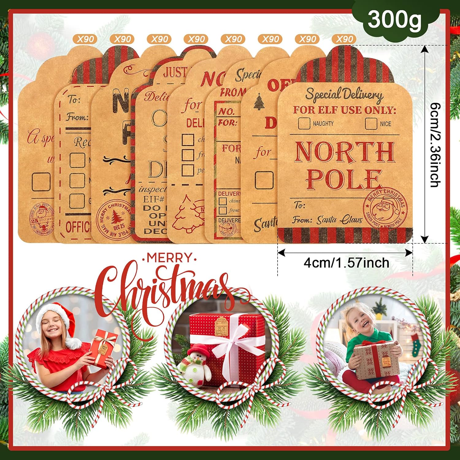 720 etiquetas autoadhesivas de regalo de Navidad, etiquetas de papel kraft de Navidad, etiquetas de papel de estraza natural, etiquetas de papel de