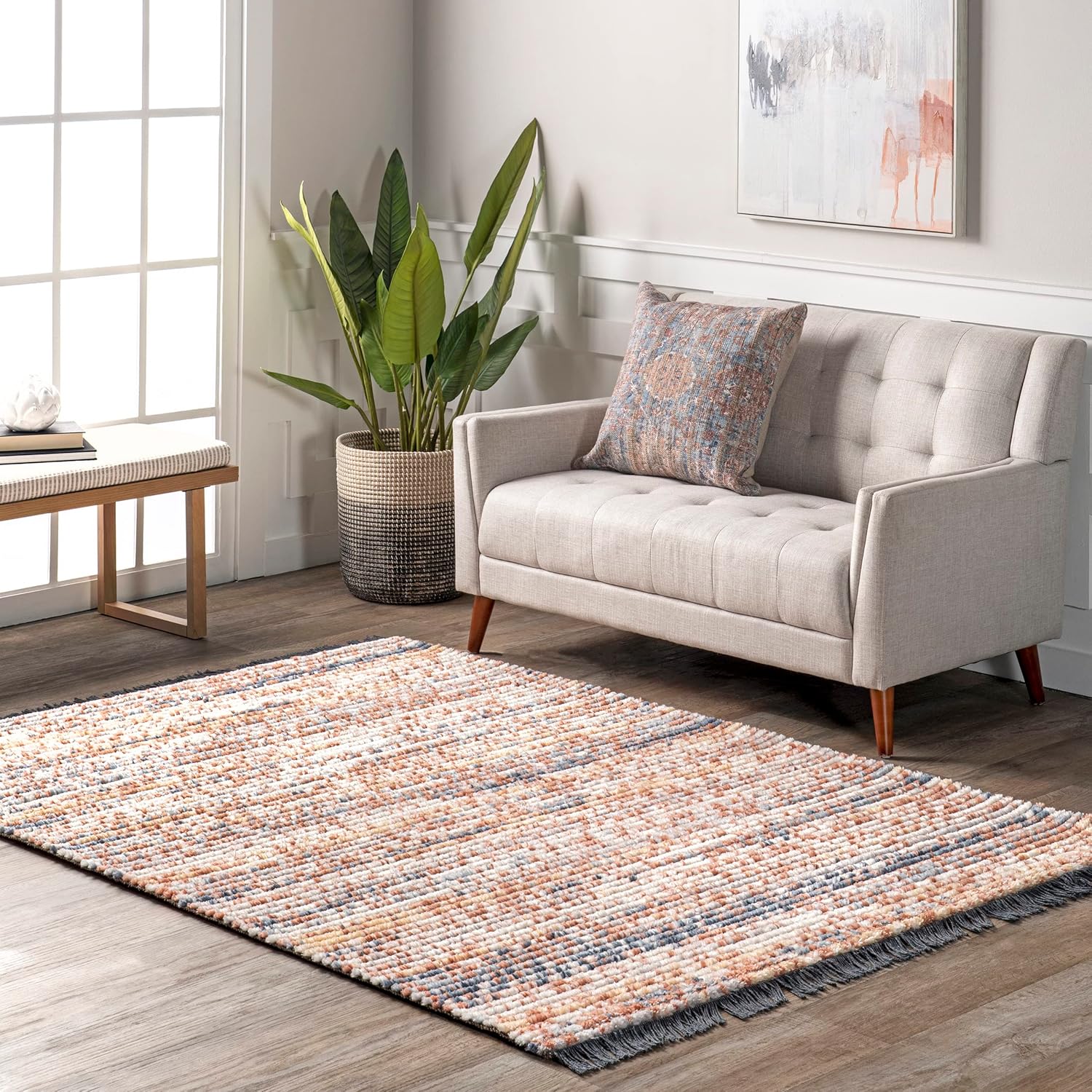 nuLOOM Liesi – Alfombra de área de transición con flecos, 4 x 6, naranja