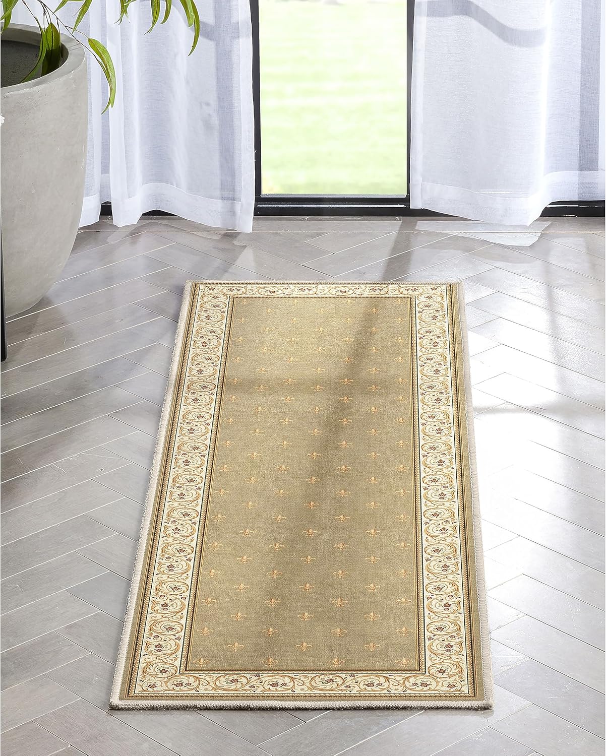 Well Woven Apollo Fleur De Lis – Alfombra de pasillo de tejido plano, color verde claro, 2 x 5 pies