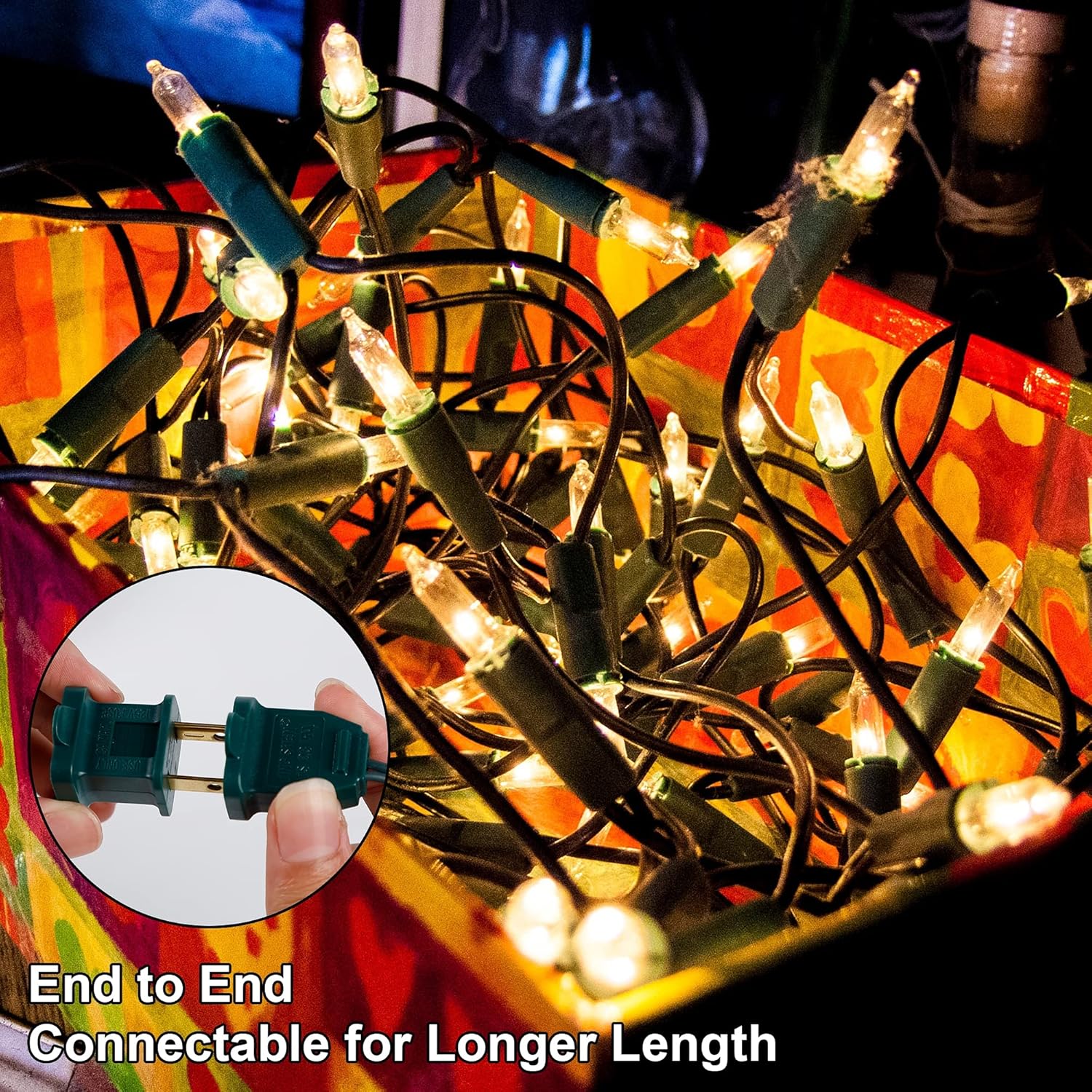 Luces de Navidad, 150 unidades, 33 pies, luces de hadas de alambre verde, luces de árbol de Navidad conectables con certificación UL de 120 V para
