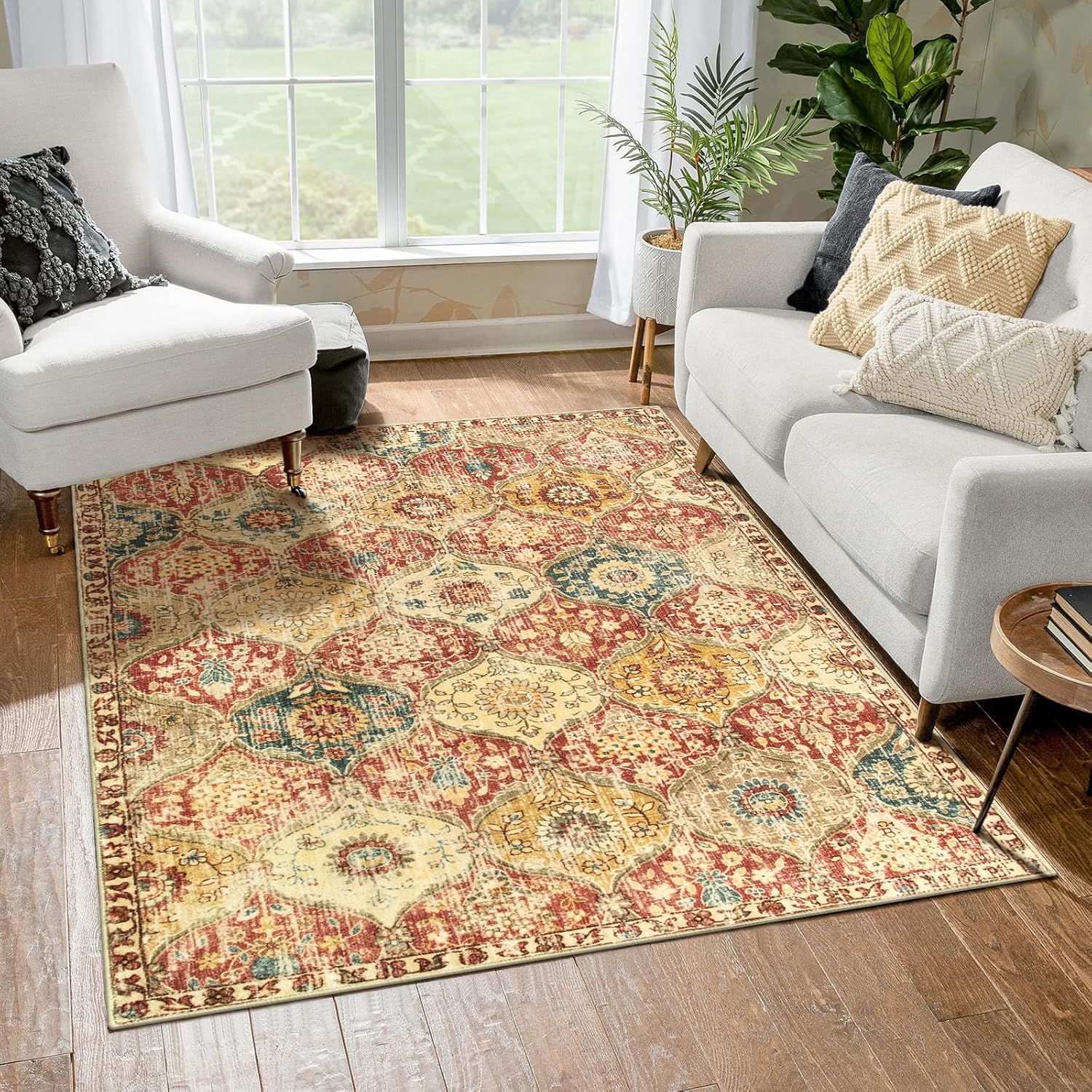 Lahome Alfombras marroquíes con diseño enrejado para sala de estar, alfombra lavable de 3 x 5 pies, antideslizante, para dormitorio, cocina,
