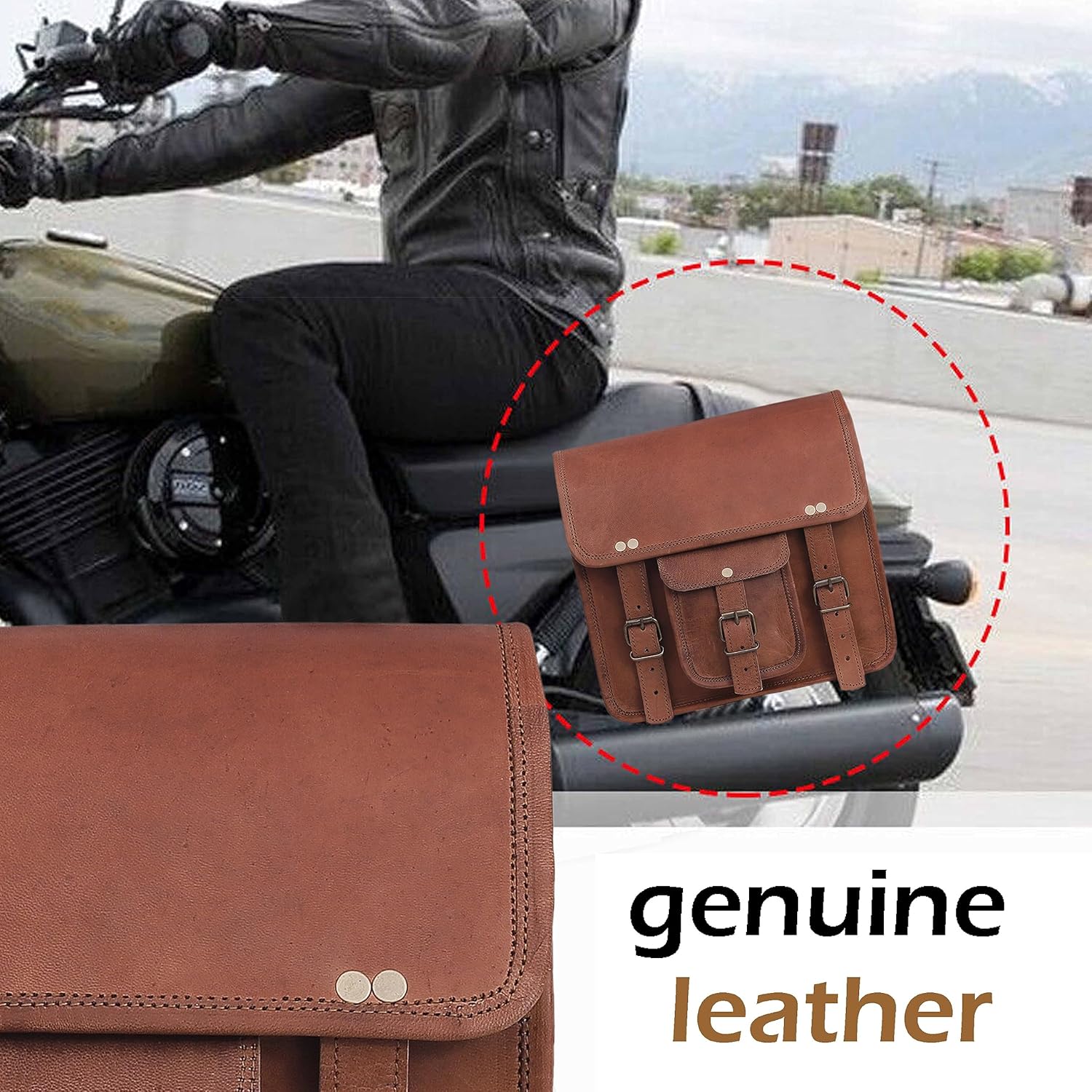 C CUERO Alforjas de cuero para motocicleta, bolsas de equipaje para motocicleta, bolsa lateral de viaje de cuero (juego de 2)