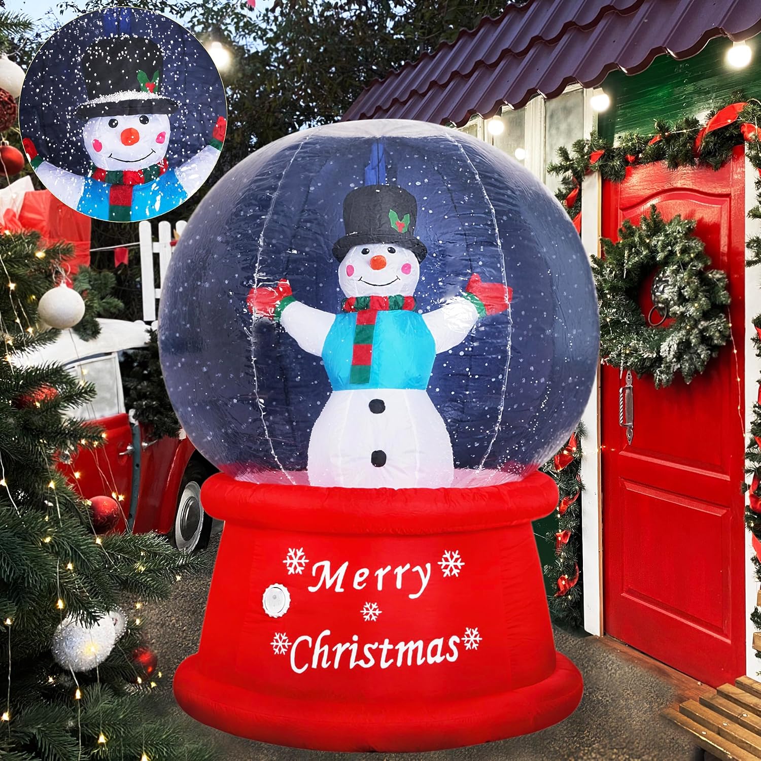 Beyond Your Thoughts Globo de nieve inflable de Navidad 2023 de 6 pies con muñeco de nieve de música, soplador de aire con luz LED brillante,