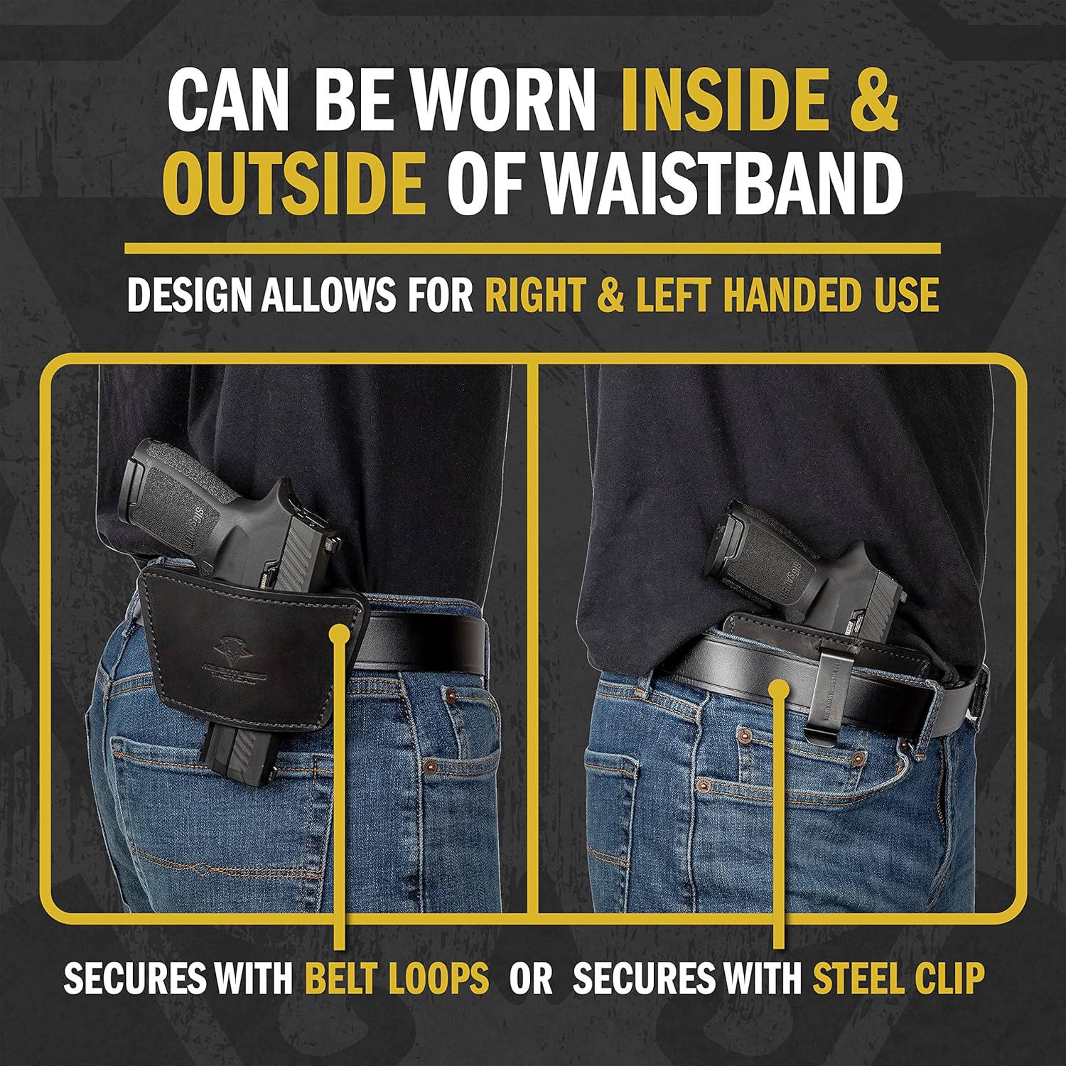 Funda universal Dual Threat IWBOWB para cinturón, fabricada en Estados Unidos, funda ambidiestra de cuero de grano completo, transporte abierto y