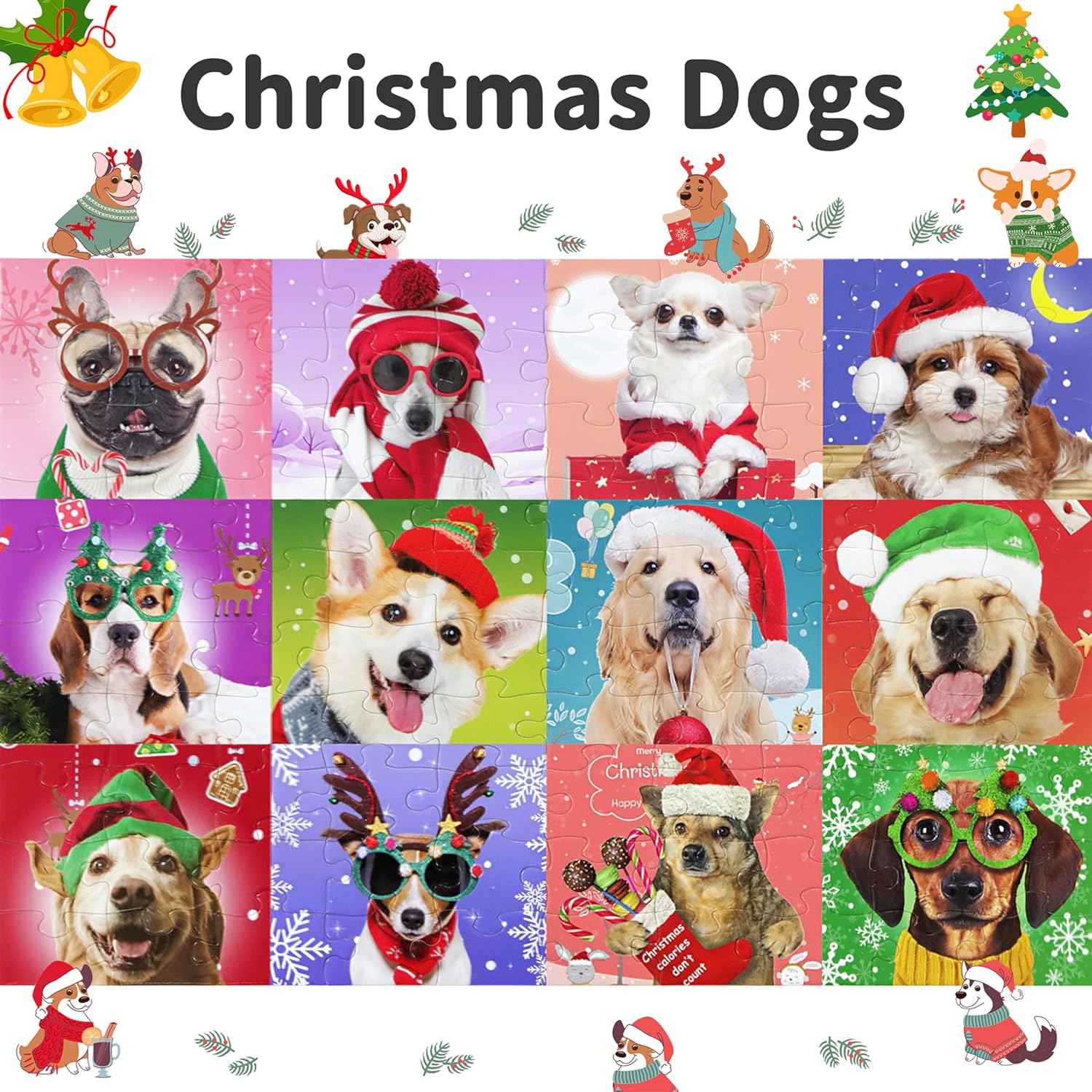 Rompecabezas para niños de 4 a 8 años, 3 a 5, 8 a 10 años, rompecabezas de Navidad de 100 piezas para niños, perros de Navidad, rompecabezas