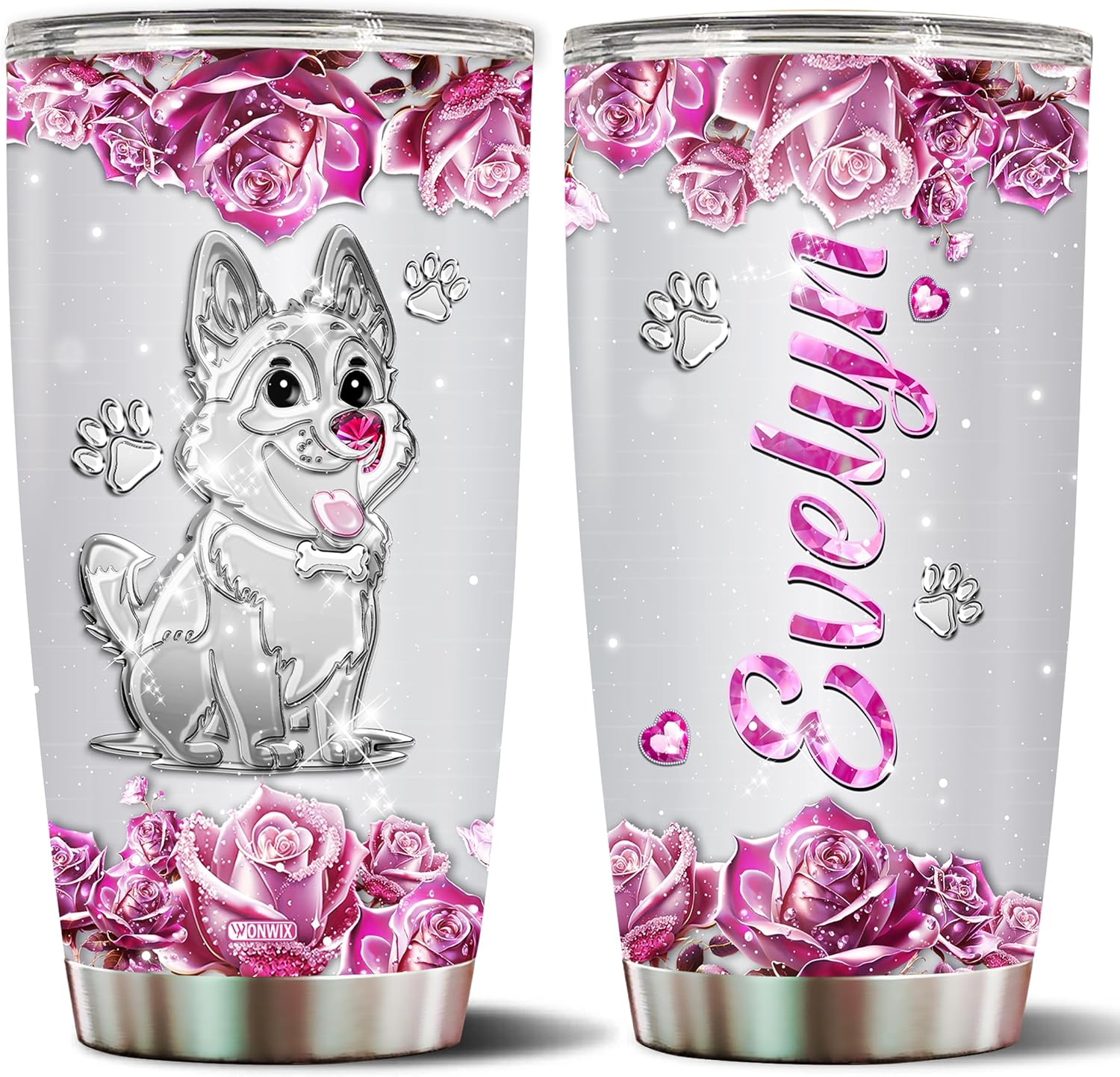 Regalos personalizados de pastor alemán para mujeres, taza de café aislada de acero inoxidable de 20 onzas, vaso de viaje, Navidad, cumpleaños, día