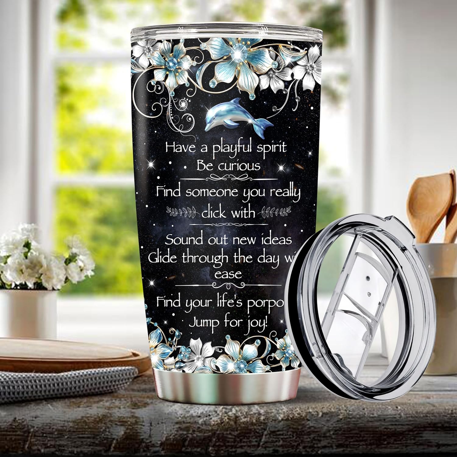 Regalos personalizados de delfines para niñas y mujeres, mamá, taza de café aislada de acero inoxidable de 20 onzas, taza de viaje, vaso térmico con