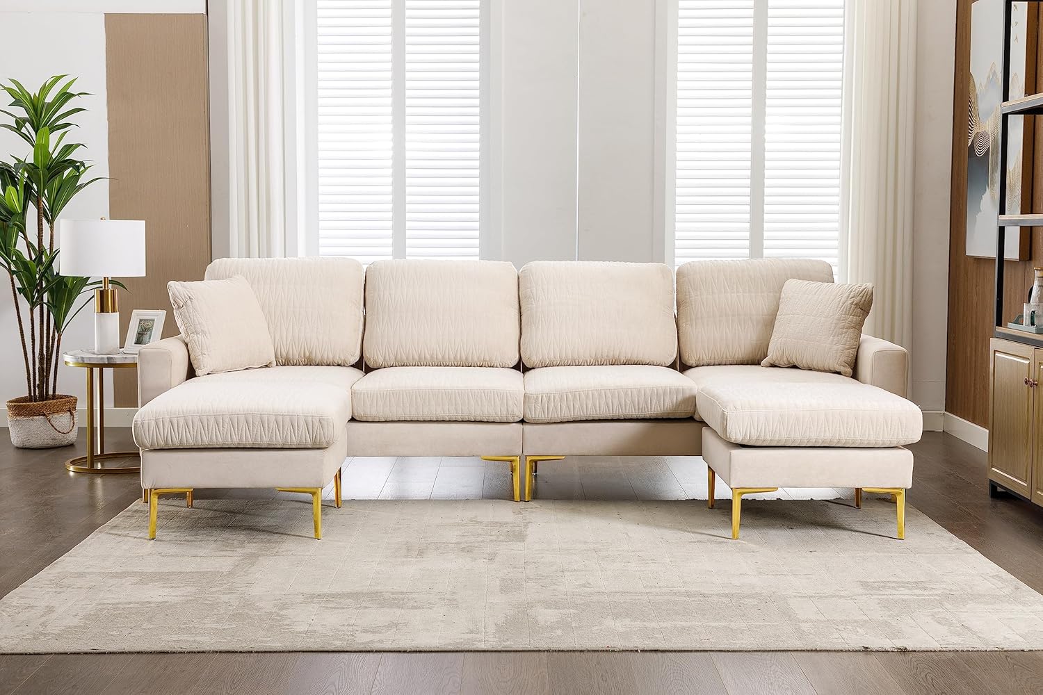 Sofá modular en forma de U con 2 almohadas y 2 otomanas, juego de sofá de tela de terciopelo de 6 asientos, sofá modular tapizado para sala de estar