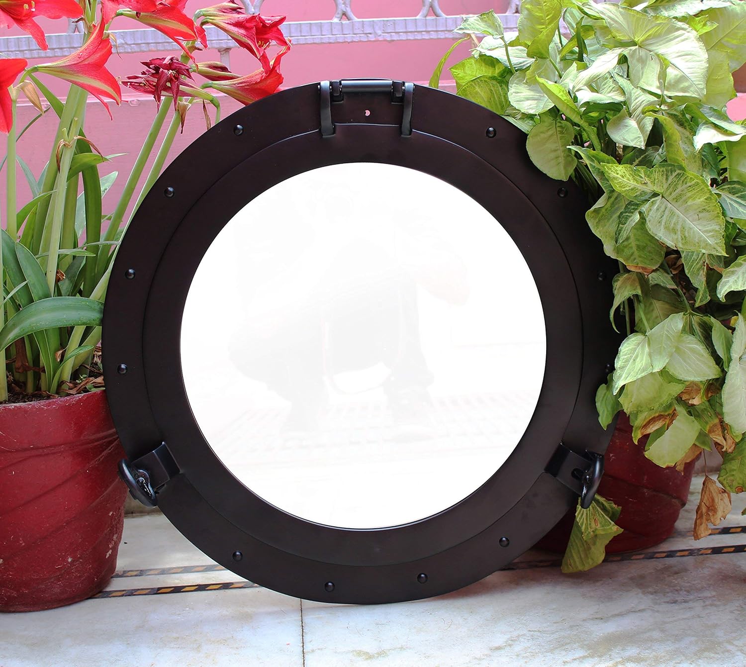 Nagina International Ojo de buey negro de aluminio pulido rústico antiguo vintage premium (17 pulgadas)