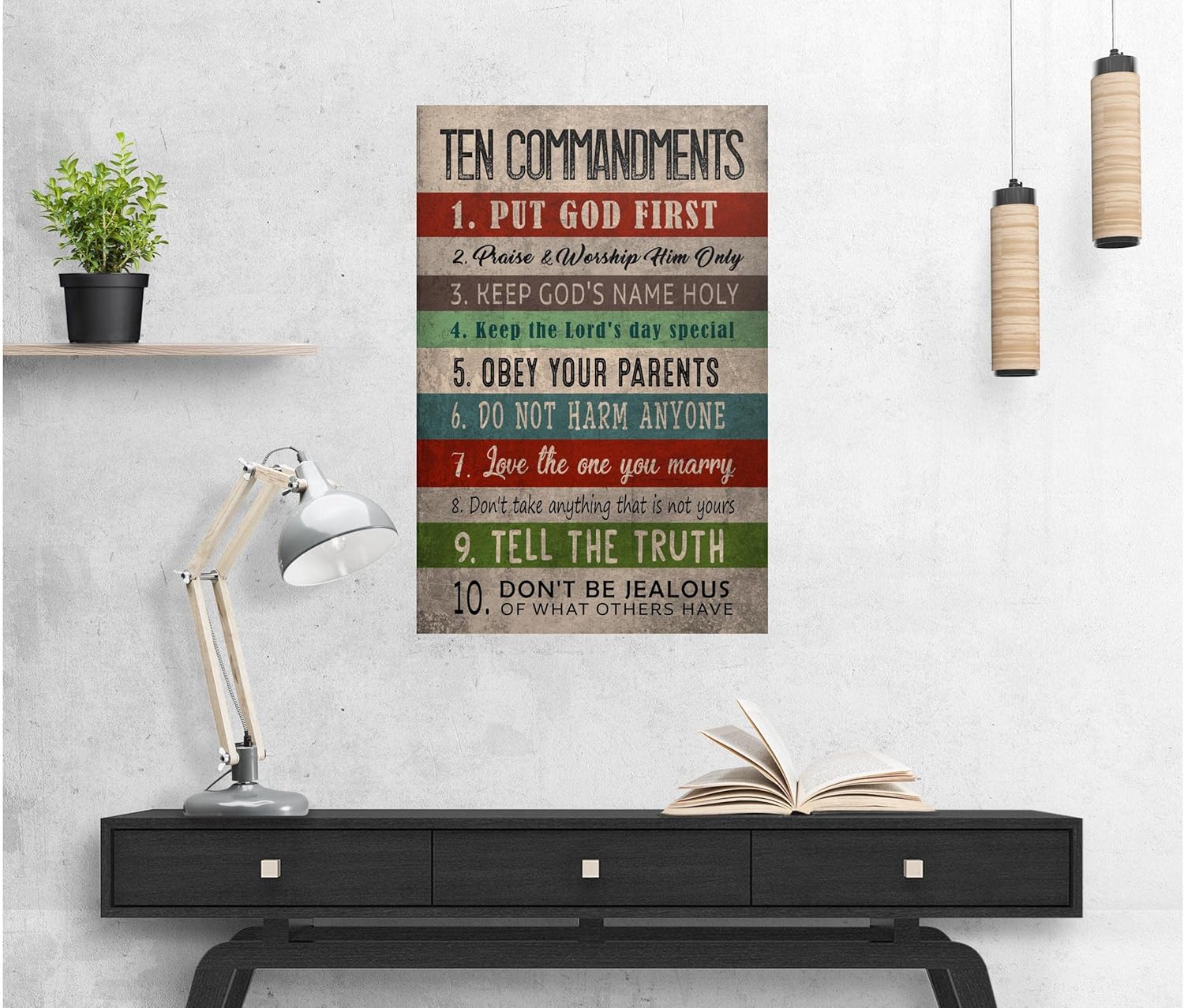 Arte de pared con los 11 mandamientos, decoración de pared vintage de los diez mandamientos, citas motivacionales inspiradoras, casa de campo,