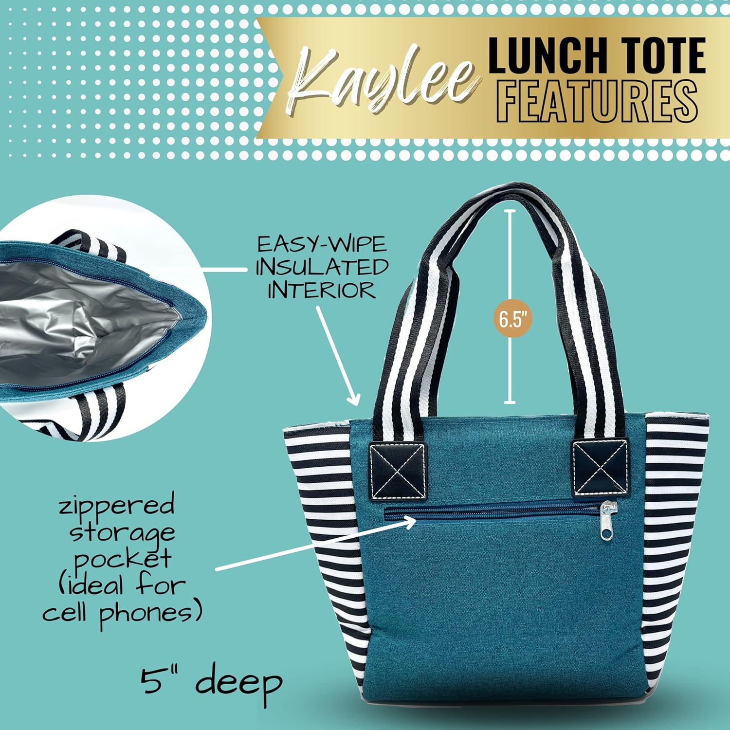Brooke & Jess Designs Lindas bolsas de almuerzo para mujer  Bolsa de almuerzo aislada para el trabajo  Gran idea de regalo para enfermera,