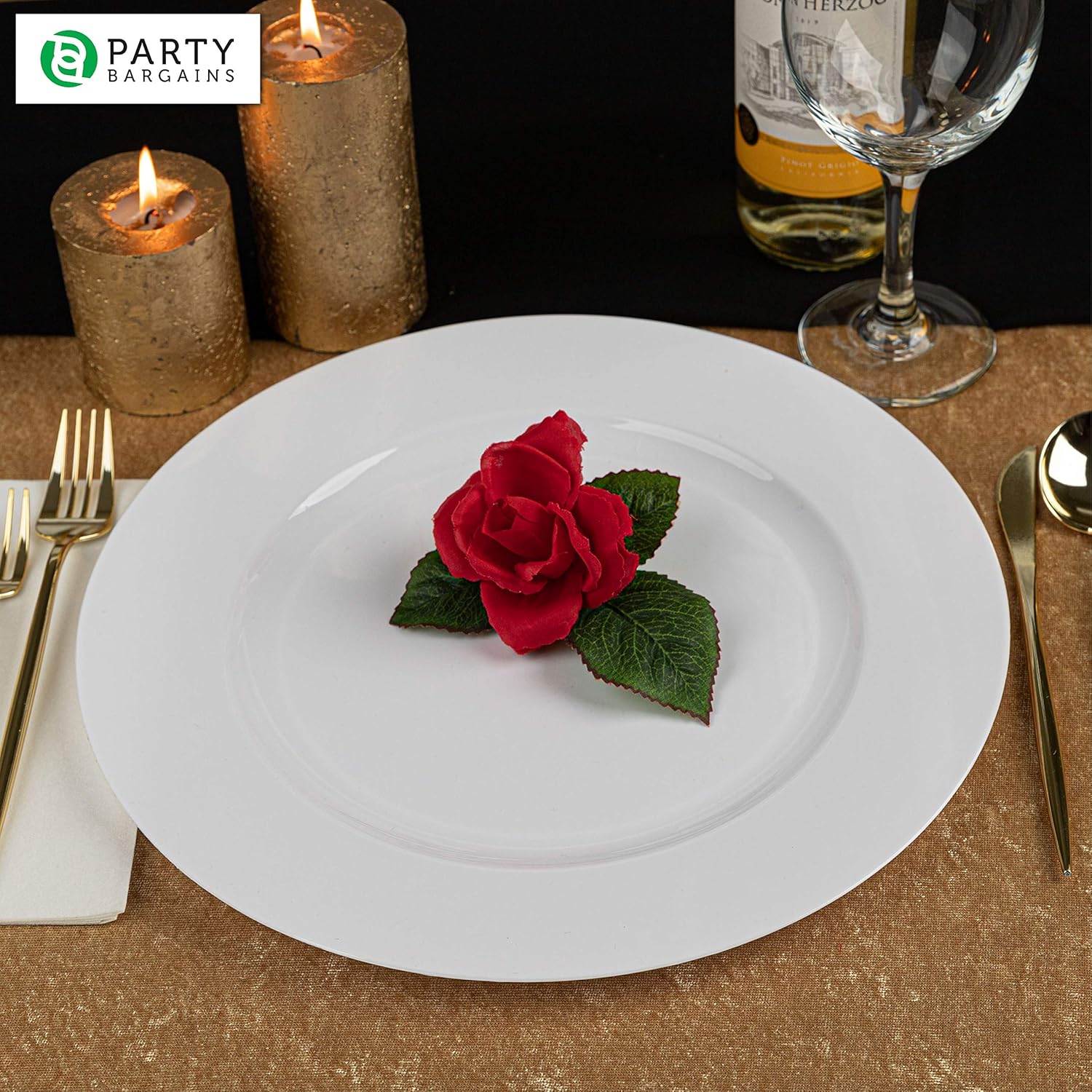PARTY BARGAINS Placas de carga de 13 pulgadas, paquete de 4, cargadores desechables de alta resistencia para comedor elegante, ideal para bodas y