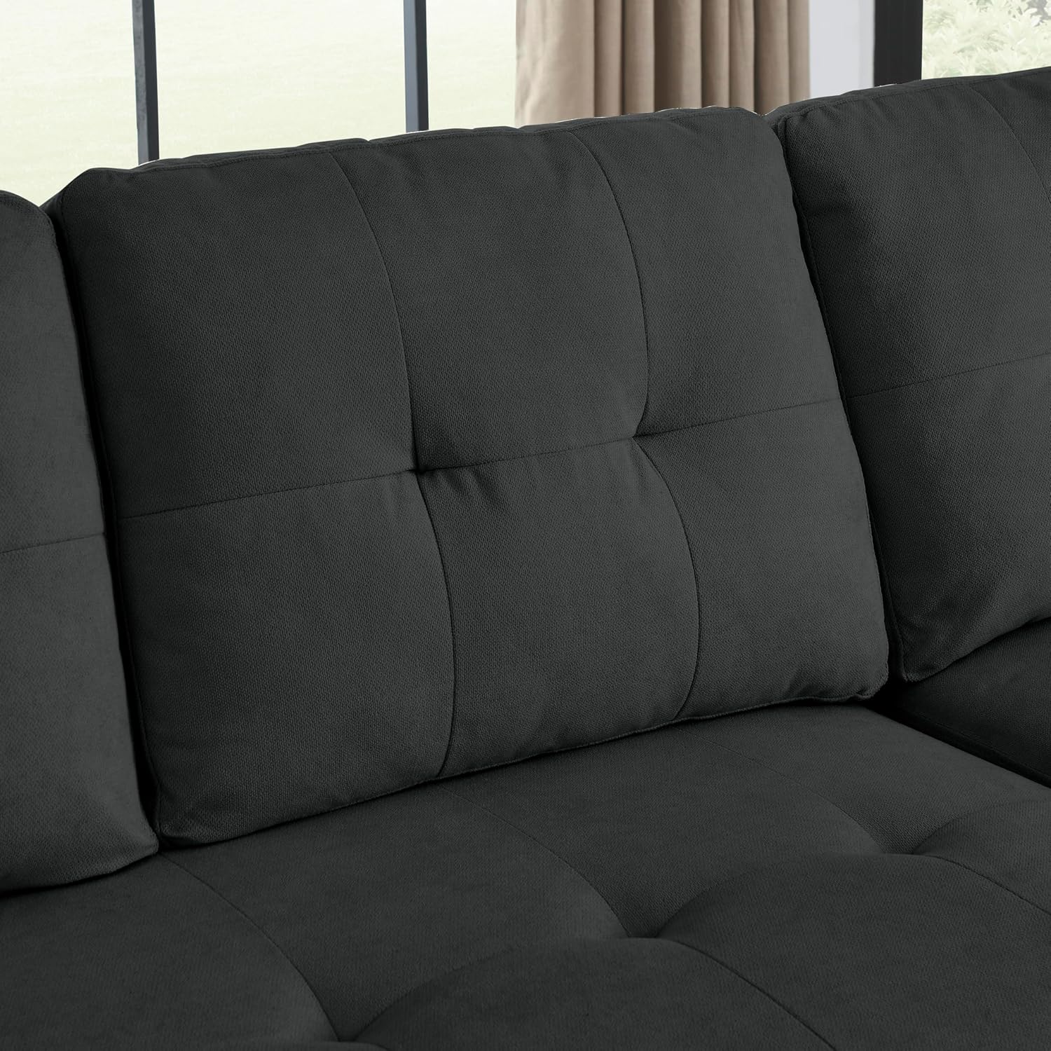 Ucloveria Sofá cama modular reversible para sala de estar en forma de L, sofá futón 2 en 1 con bolsa de almacenamiento lateral, negro, negro, 78.5