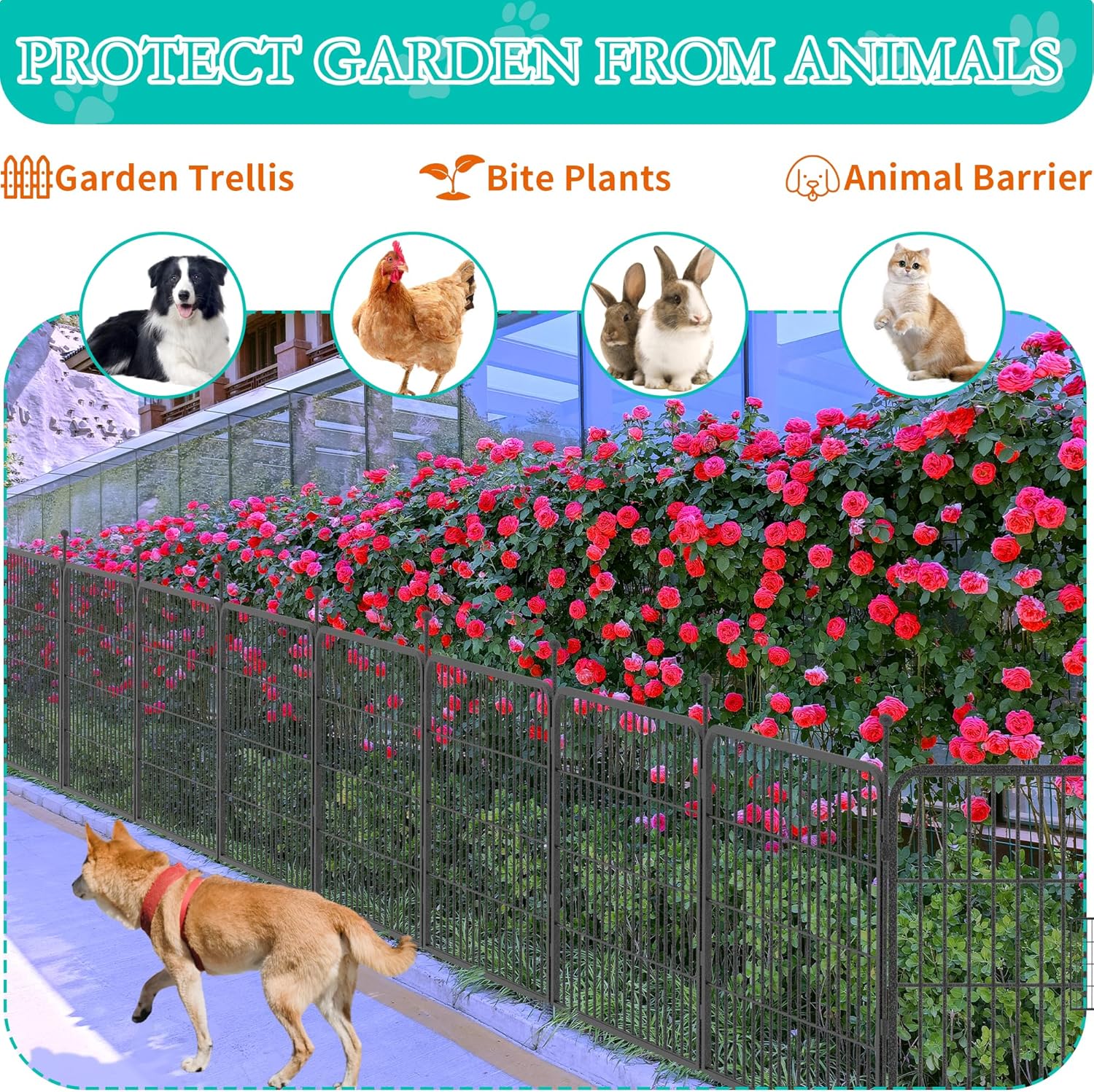 Valla decorativa de jardín plegable para decoración de patio, cama de flores, paneles de sección de barrera de animales, borde de valla de jardín de