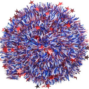 KIMOBER Guirnalda de oropel del 4 de julio, guirnalda metálica de estrella roja brillante para decoración del Día de la Independencia KIMOBER Guirnalda de oropel del 4 de julio, guirnalda metálica de estrella roja brillante para decoración del Día de la Independencia