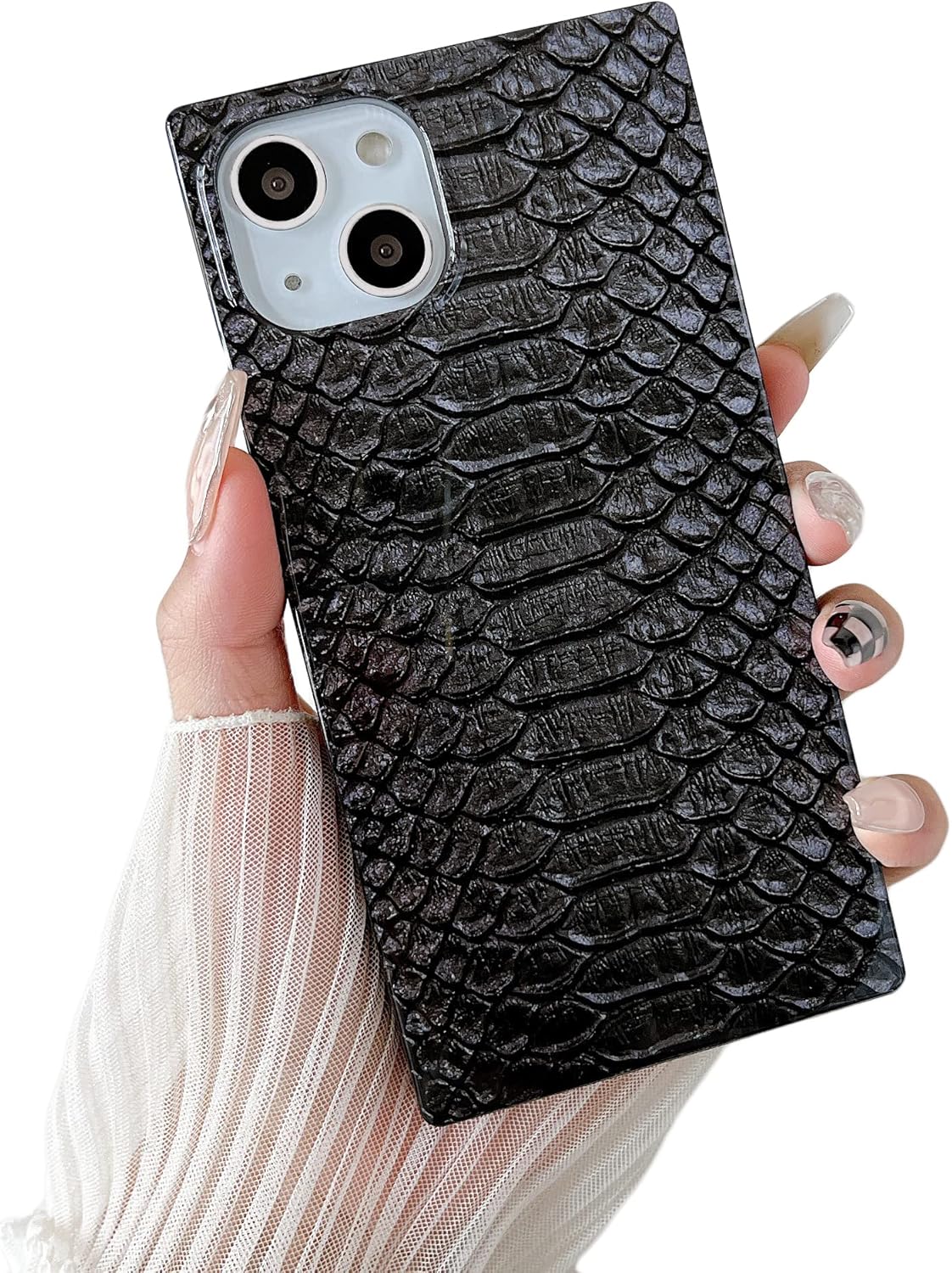 Cocomii Funda cuadrada para iPhone 13 Pro, diseño de animal cuadrado, delgada, ligera, brillante, color negro, estampado de serpiente de cobra de
