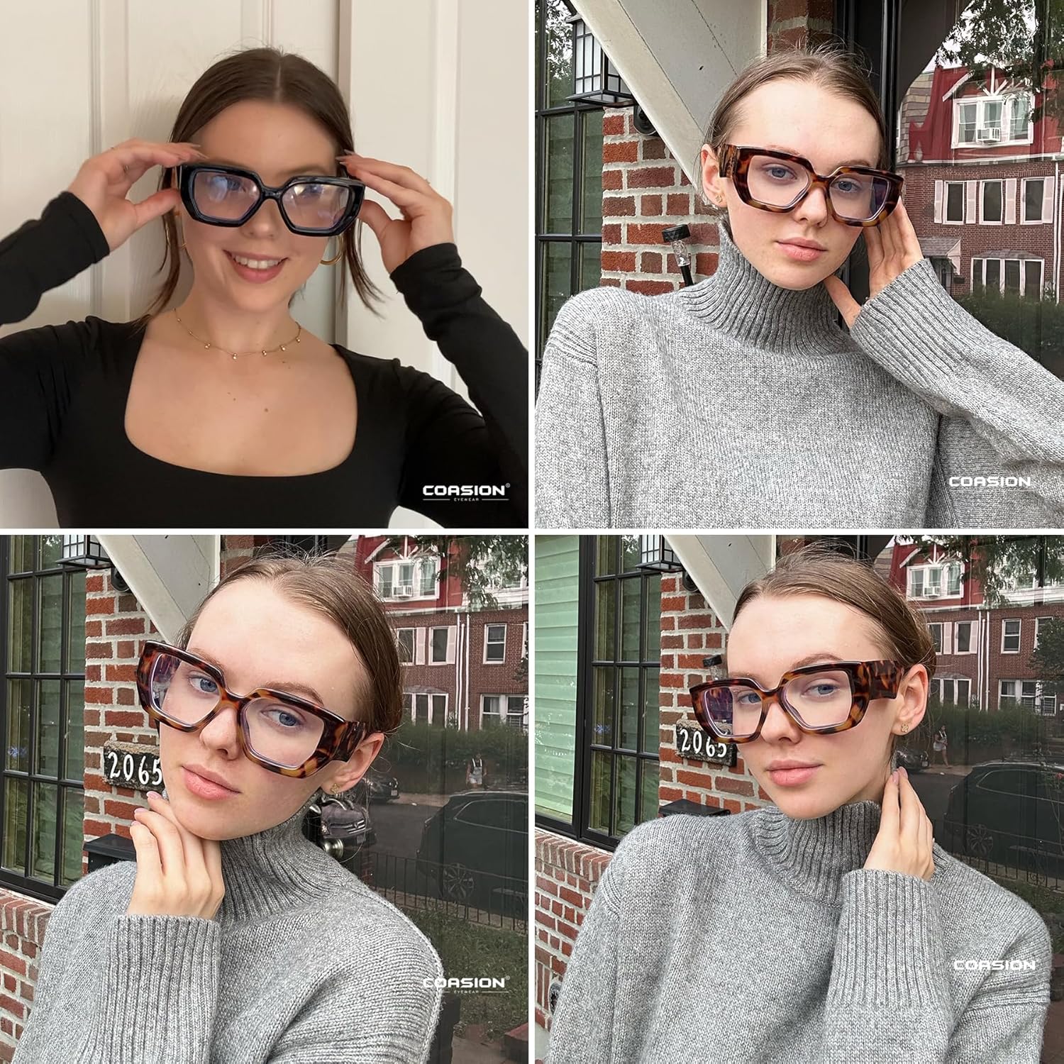 COASION Gafas de luz azul con marco grueso para mujeres y hombres, lindos anteojos cuadrados de gran tamaño para computadora sin receta