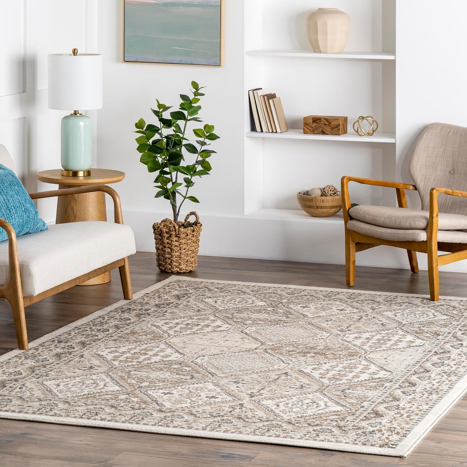 nuLOOM Becca – Alfombra tradicional con diseño de azulejos, de 3 x 5 pies, color beige