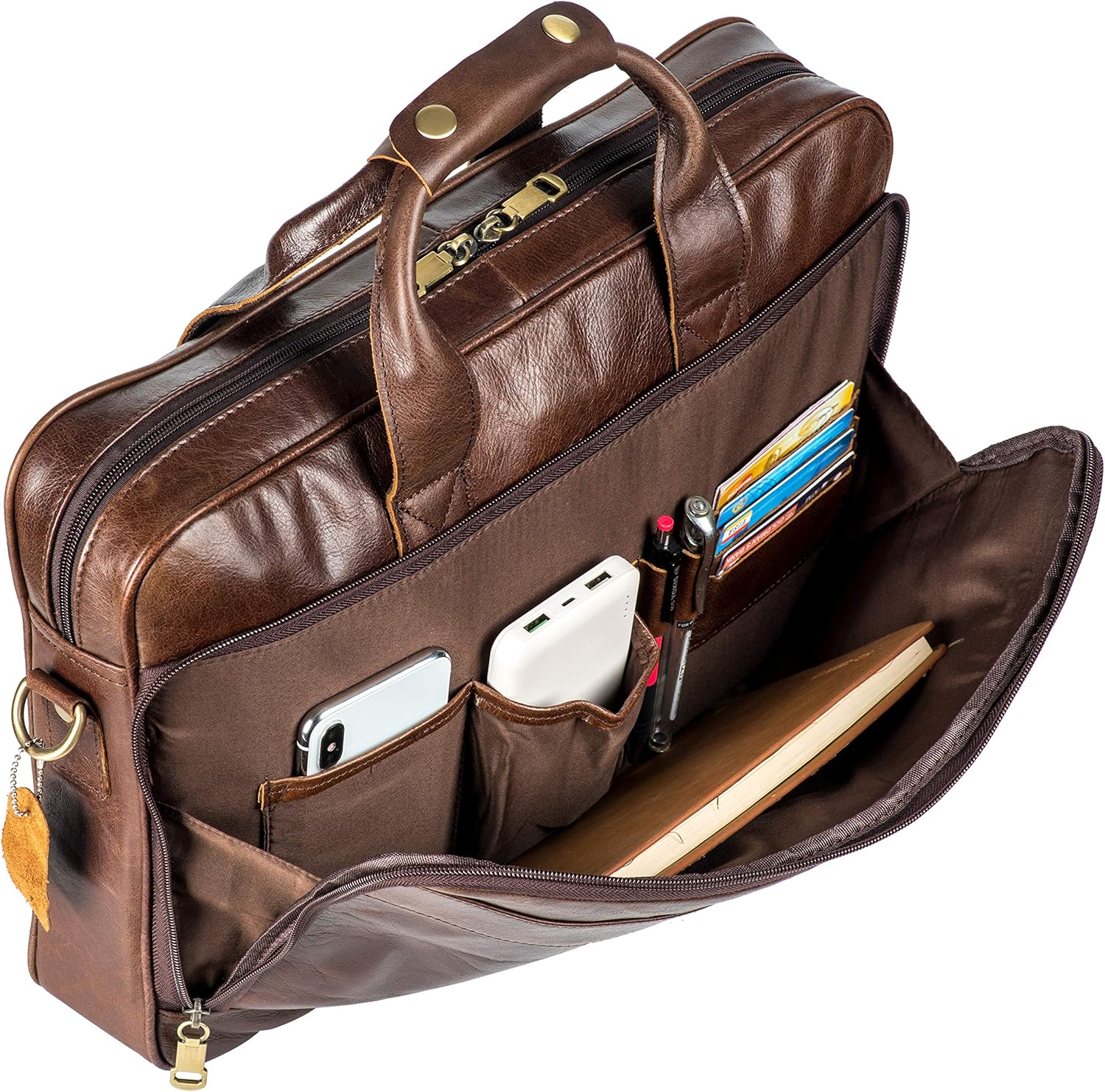 POKOFO Maletín de cuero vintage para laptop con protección acolchada para laptop de 15.6 pulgadas, Marrón oscuro