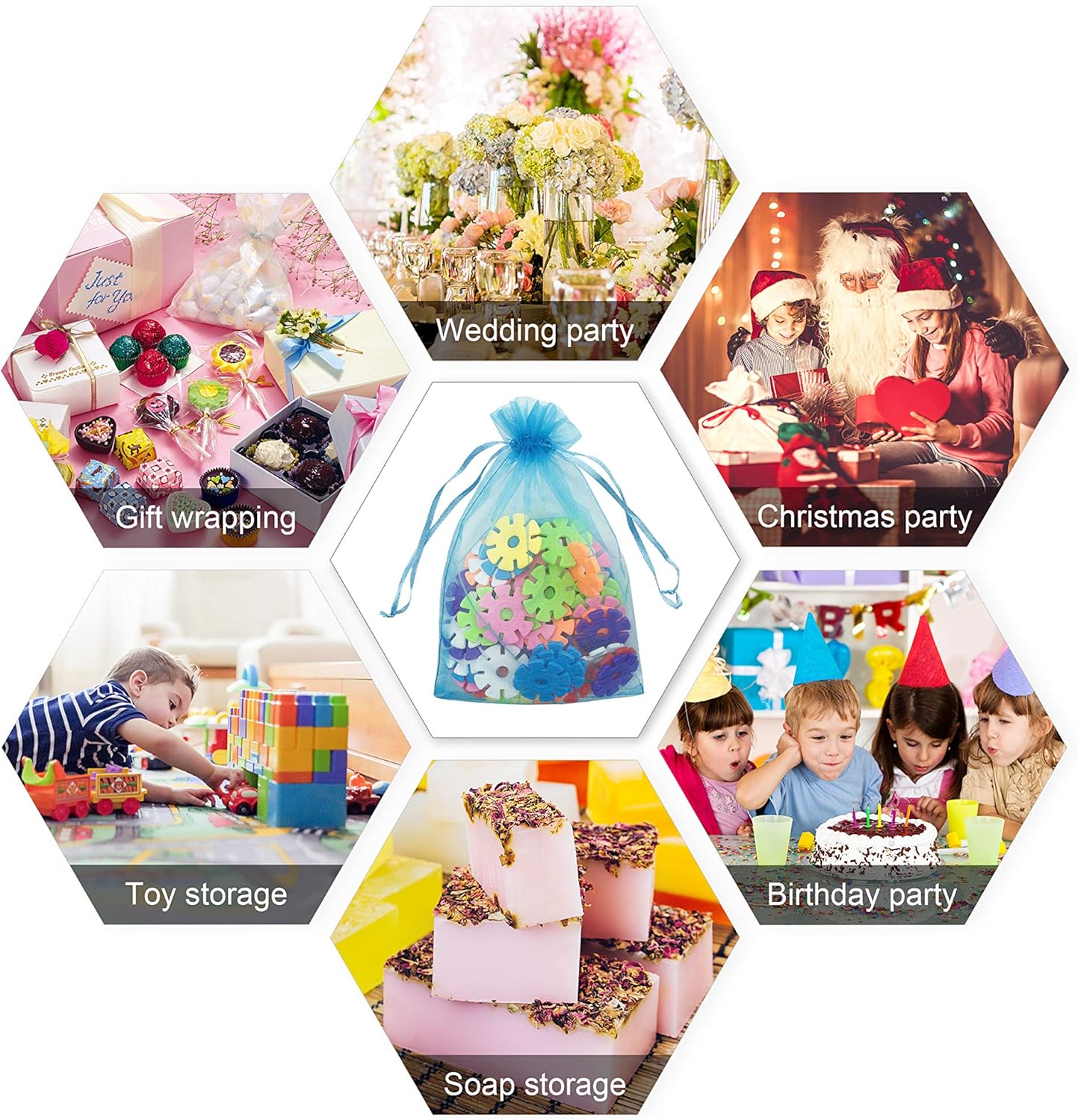 Jexila – 100 bolsas de organza transparentes de 5 x 7 pulgadas con cordón color turquesa, bolsas para regalar joyería, bolsas para regalo de malla