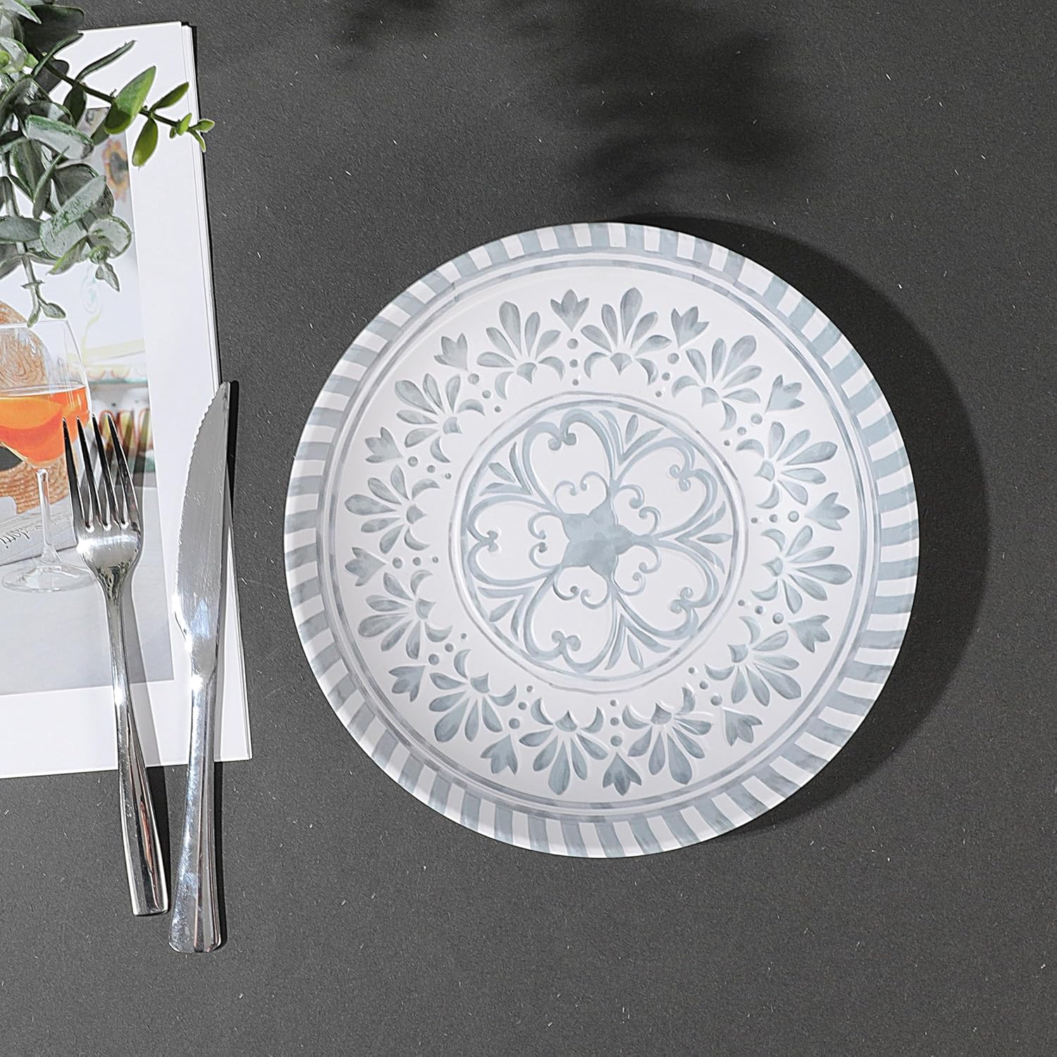 Yinshine Juego de platos llanos de melamina, juego de platos profundos de 9.25 pulgadas, 6 platos de ensalada, juego de platos en relieve para 6,