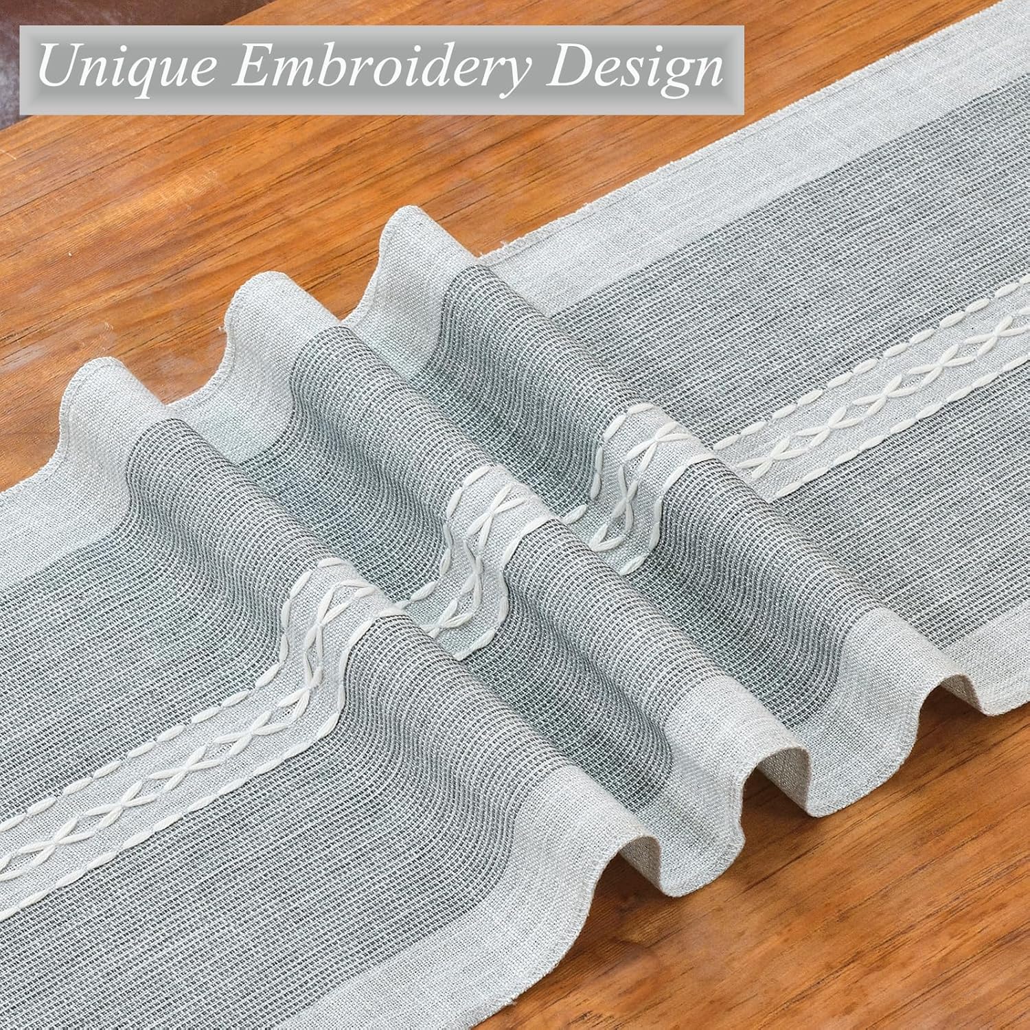 Wracra Camino de mesa bordado de lino de 108 pulgadas de largo con borlas a mano para decoración de fiestas de vacaciones, bodas y comedor (gris, 13