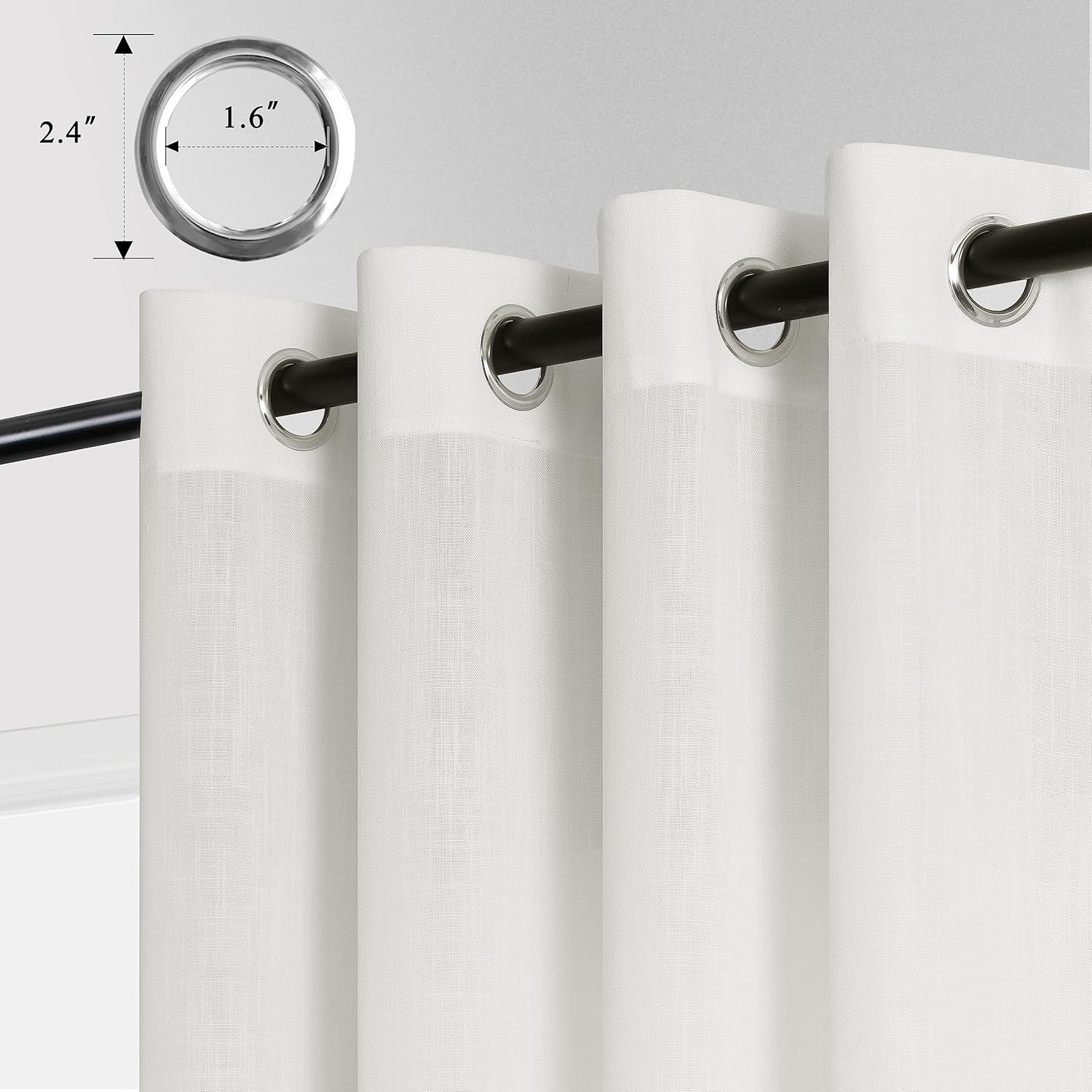 Cortinas de lino blanco roto de 84 pulgadas de largo, juego de 2 paneles de cortinas de lino semitransparentes con ojales para dormitorio, filtro de
